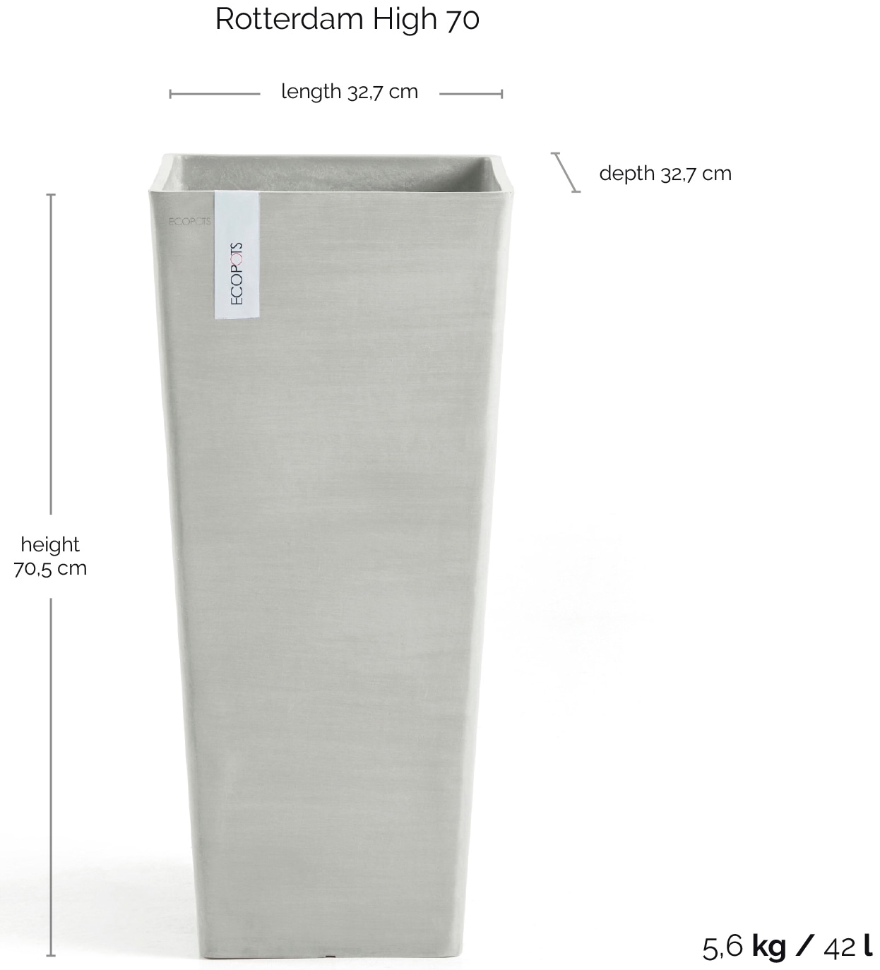ECOPOTS Blumentopf »Rotterdam hoch 70 Weißgrau« für innen und außen: frostsicher, bruchsicher und lichtbeständig
