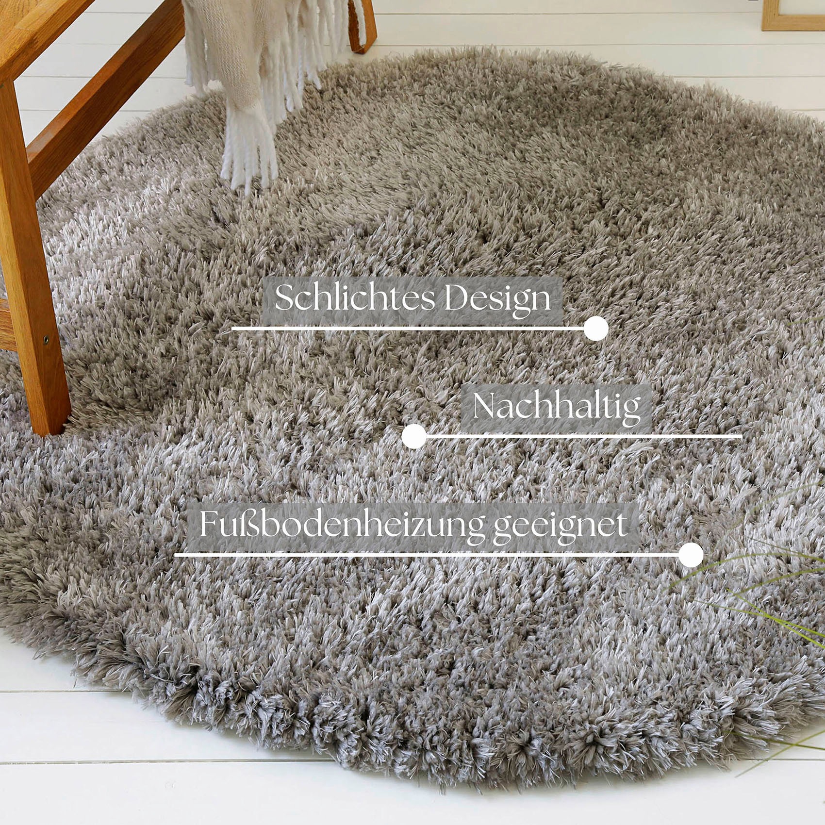 my home Hochflor-Teppich »Josetta«, rund, 50 mm Höhe, Langflor, Shaggy, dichter weicher Hochflor, uni farben, Wohnzimmer