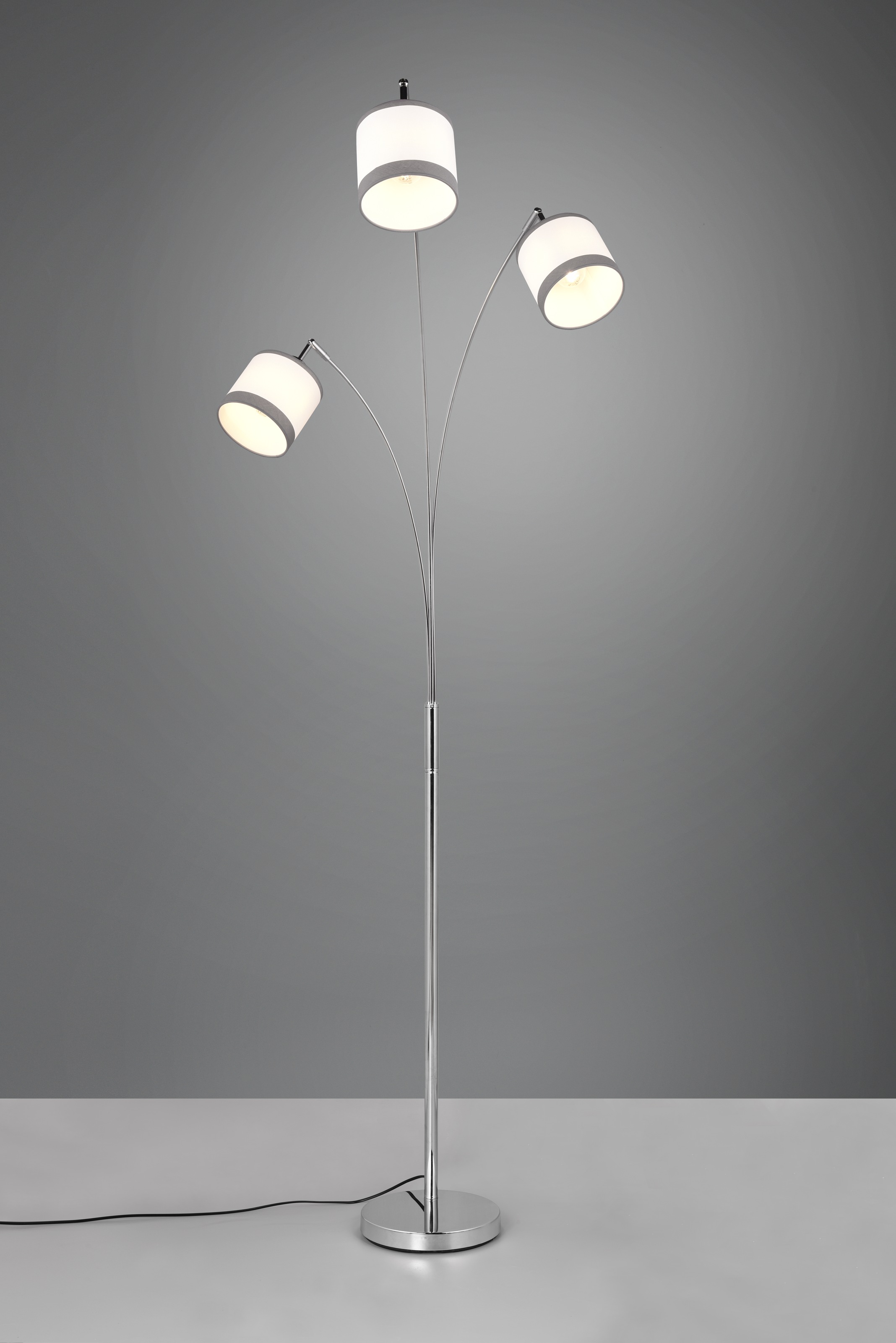 REALITY Leuchten Stehlampe »DAVOS, Stehleuchte 3-flammig exkl 3xE14 max 28W Fußschalter 185cm hoch«, 3 flammig, Leuchtmittel E14 | Leuchtmittel wechselbar, Stehlampe Metall mit 2-farbigen Stoffschirmen Bogenlampe Bogenleuchte