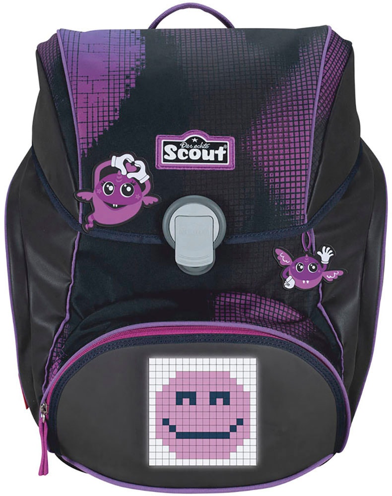 Scout Schulranzen »Alpha Movie Star, mit LED-Display, Pink Pixel«, Retroreflektierende Flächen-LED-Display-Reflektoren, mit Powerbank, enthält recyceltes Material