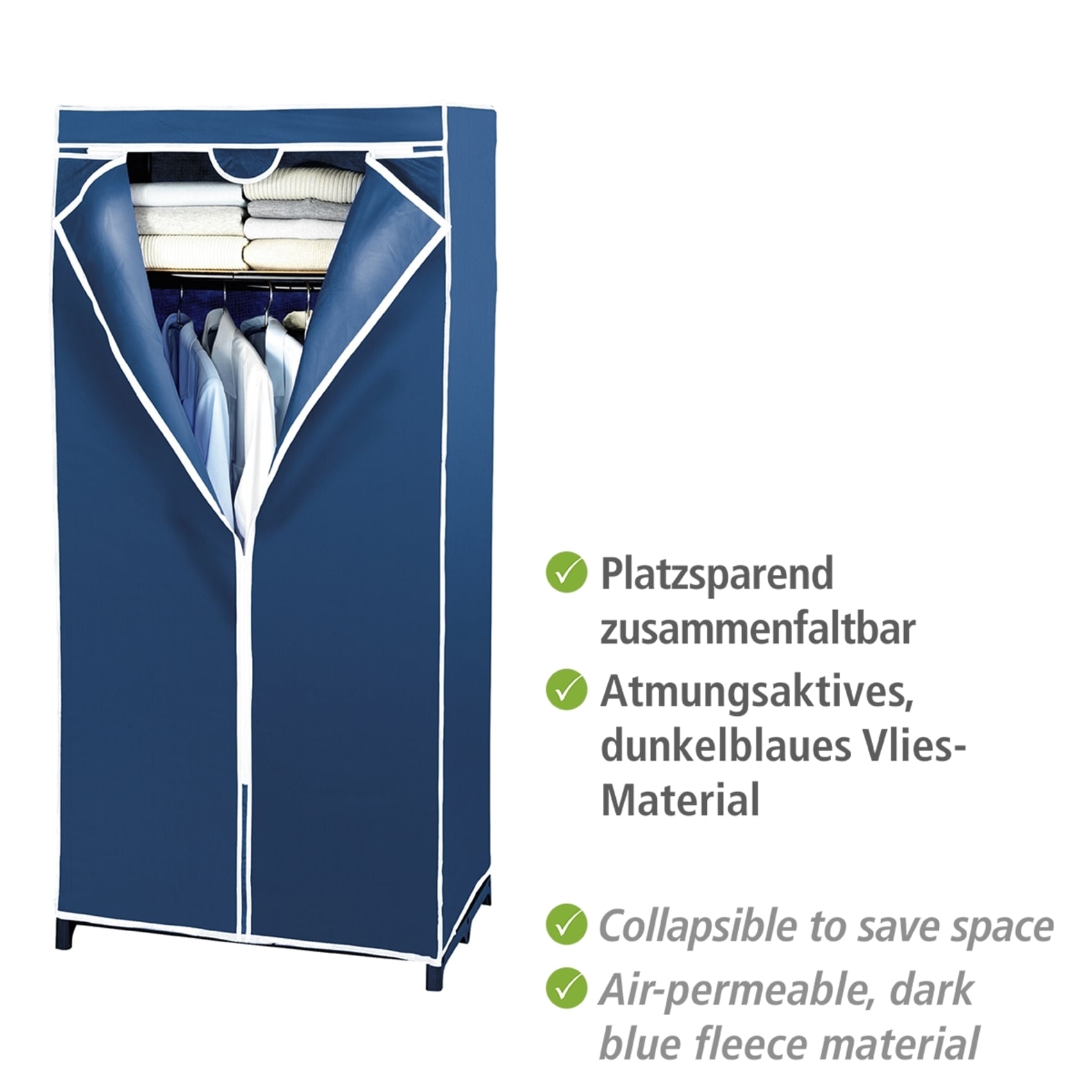 WENKO Stoffschrank »Modell Air«, Stoffschrank mit Kleiderstange, Ablage & Reißverschluss, Vlies