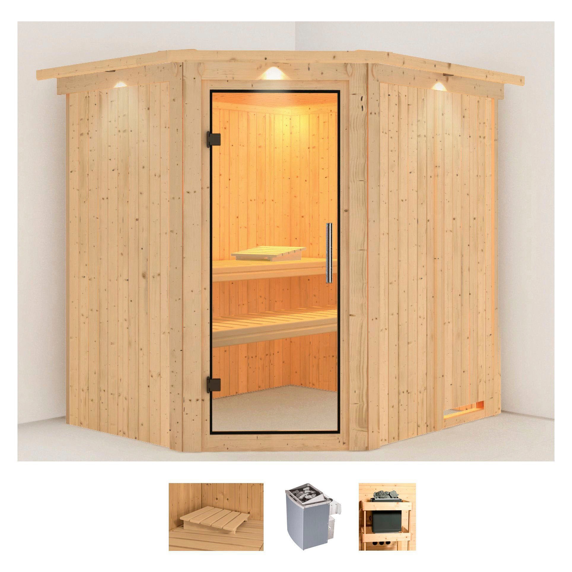 Karibu Sauna »Siirin« Set, 9 KW-Ofen mit integrierter Steuerung günstig online kaufen