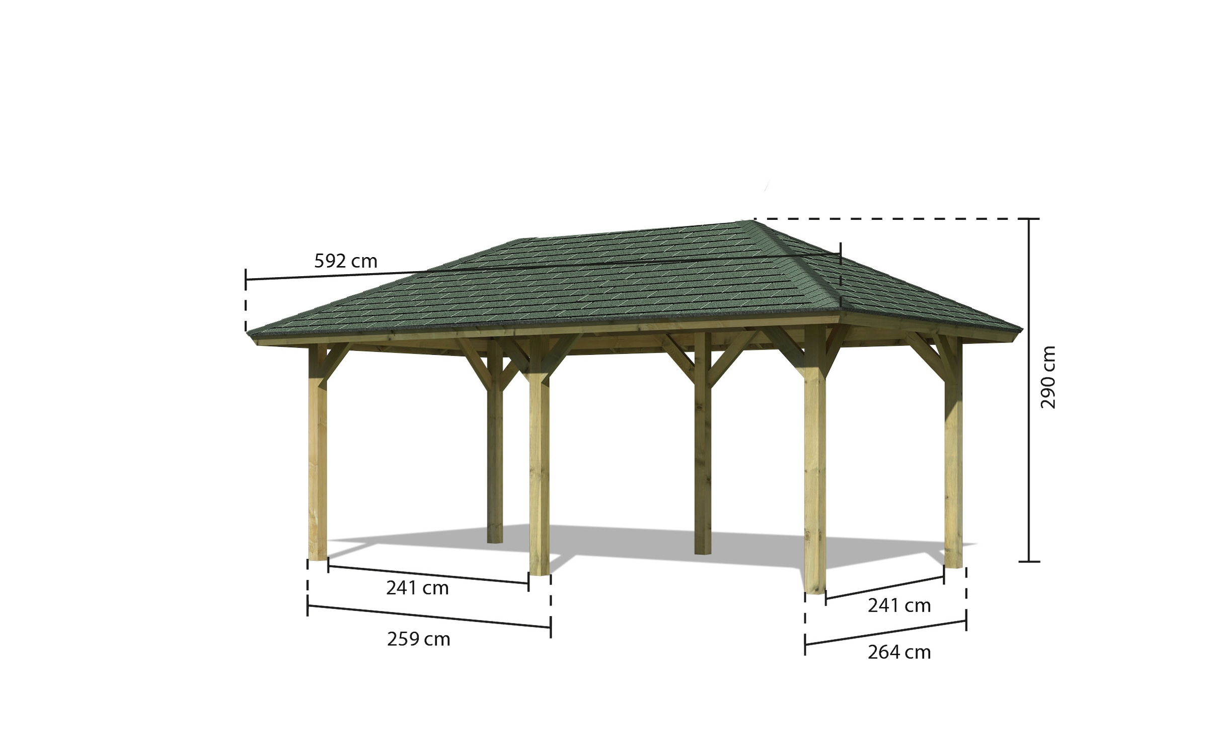Karibu Pavillon »Bergen 2«, (Set), BxTxH: 338x592x290 cm, mit grünen Dachschindeln