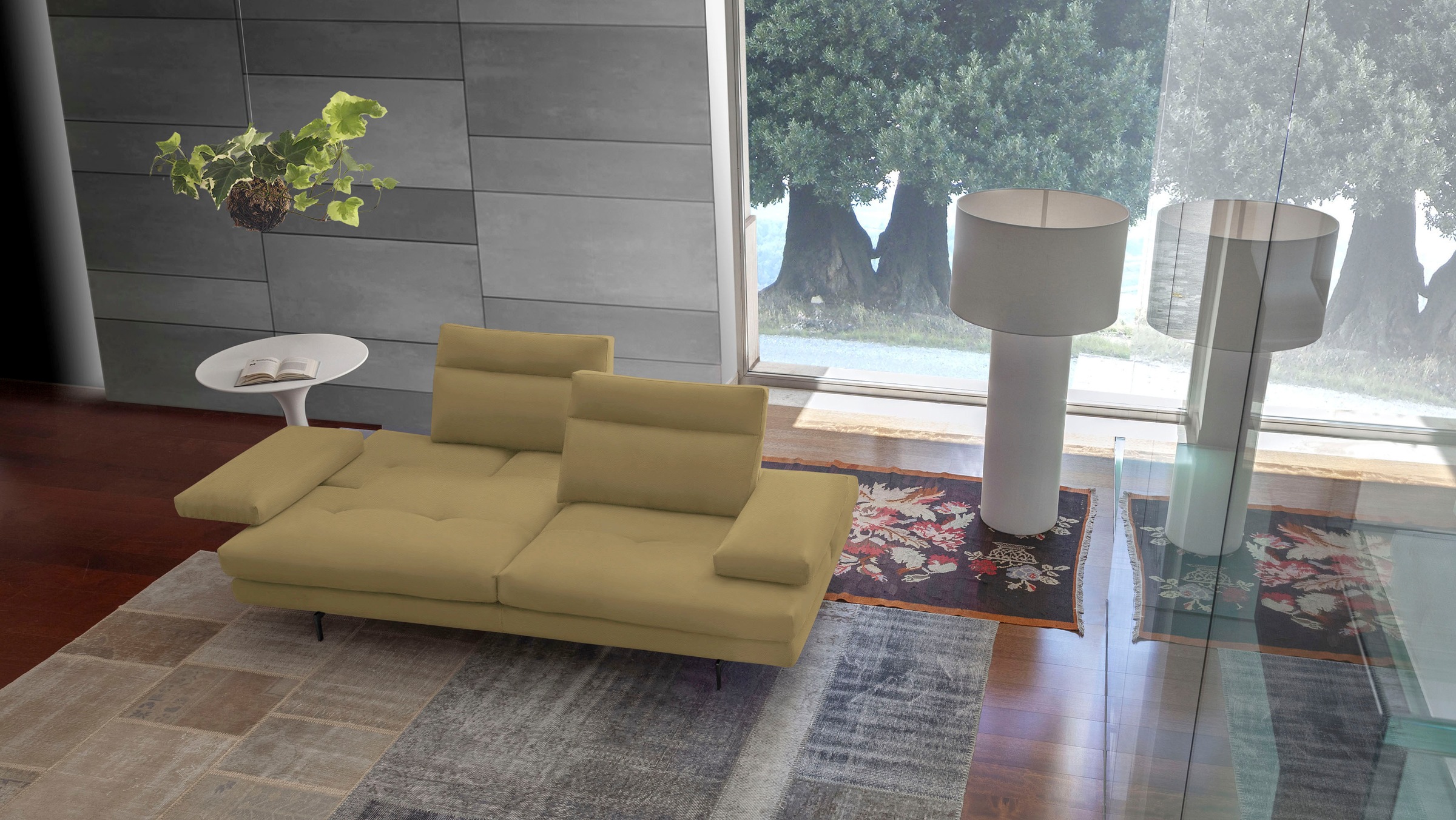 CALIA ITALIA 3-Sitzer »Toby Wing, Designsofa, hochwertige Verarbeitungsdetails, bequem«, inkl. Sitztiefenverstellung und Armteilfunktion, Füße in Schwarz matt