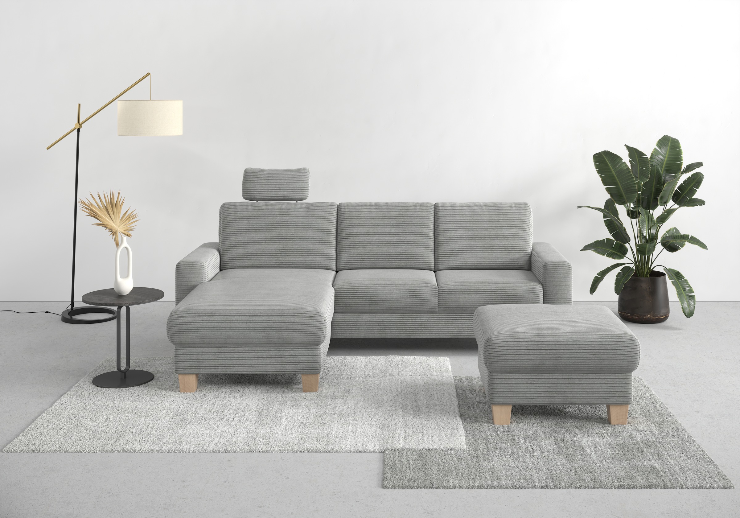 Home affaire Ecksofa »Summer L-Form«, mit Recamiere, mit oder ohne Bettfunktion und Bettkasten, Cord-Bezug