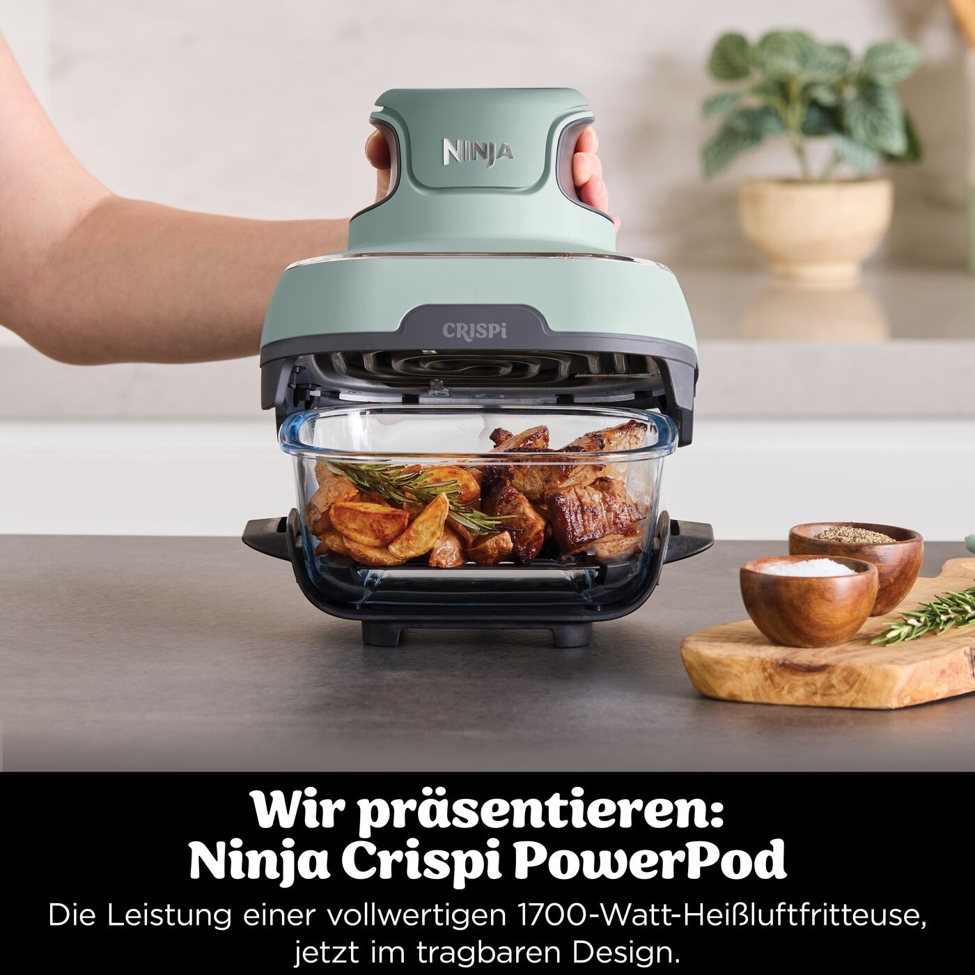 NINJA Heißluftfritteuse »CRISPi 4-in-1 Sage - FN101EUSG« 1700 W tragbar