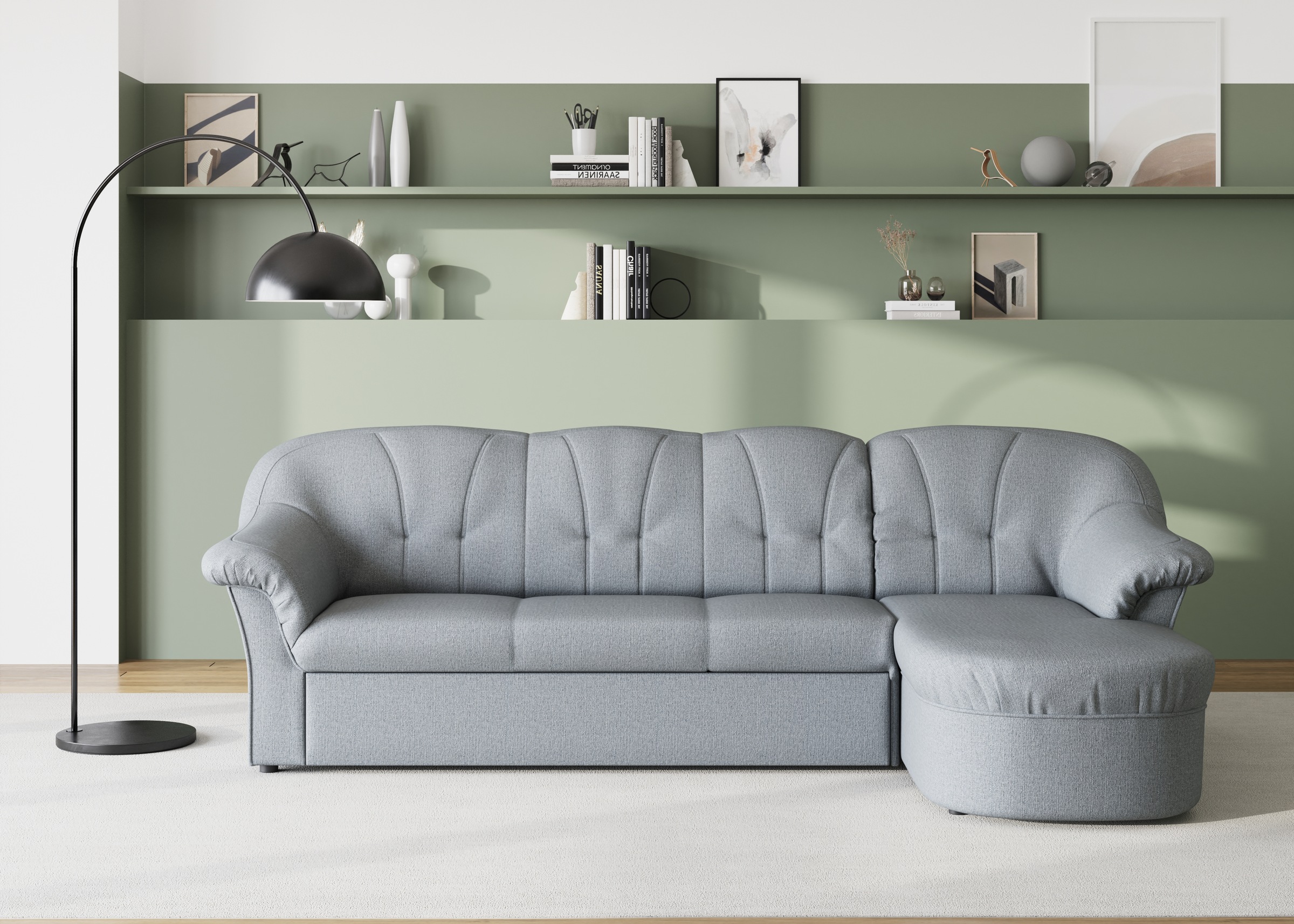 DOMO collection Ecksofa »Pegnitz, elegante Rückensteppung, kompakte Stellma günstig online kaufen