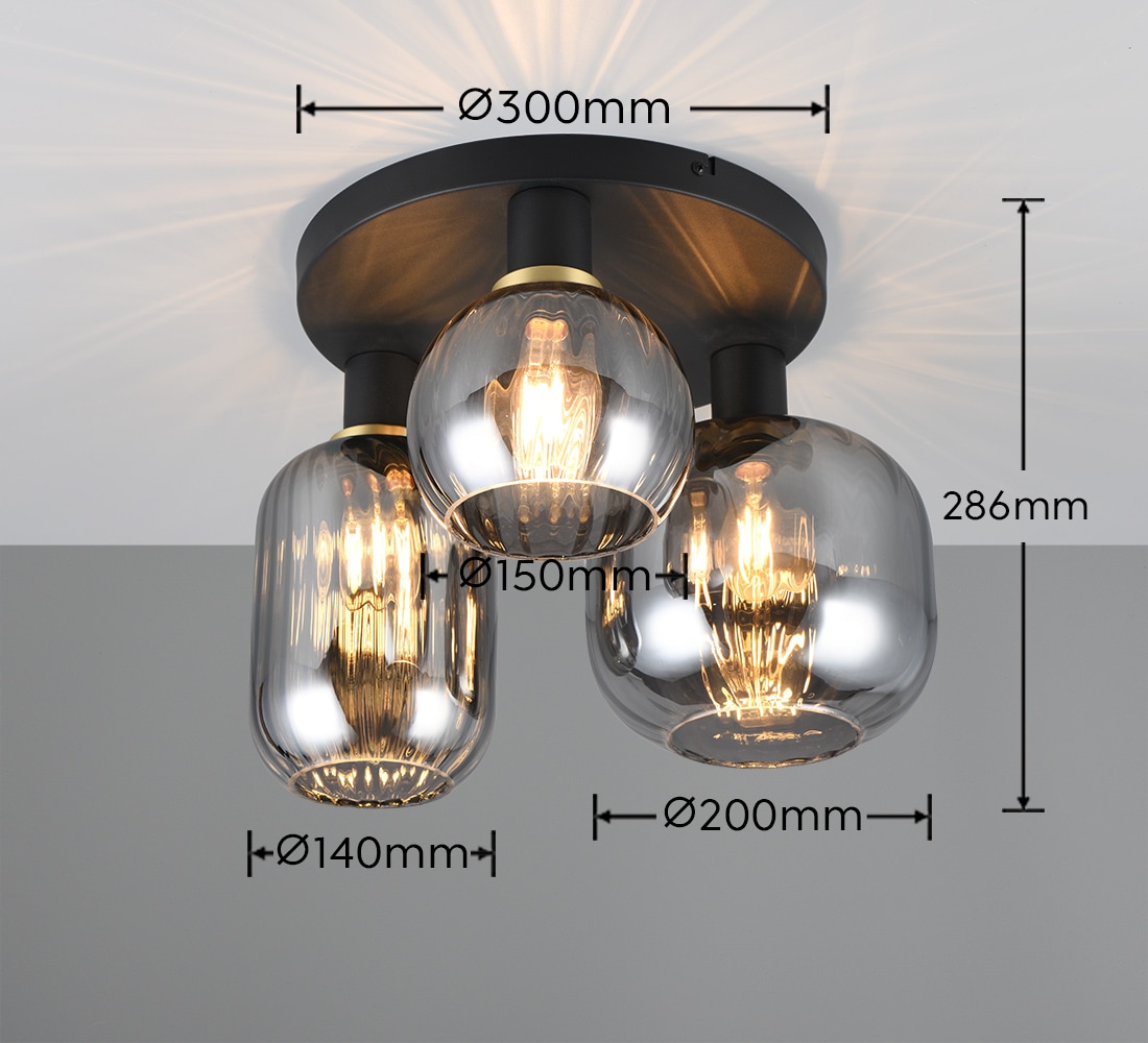 TRIO Leuchten Deckenleuchte »DIVA, E27 Deckenlampe 3-flammig mit Glasschirm, exkl 3xE27 max 10W« E27 1 Stk. warmweiß - kaltweiß Deckenlampe Ø 39cm, Glasschirme in 3 Formen, Lampe Wohnzimmer Küche