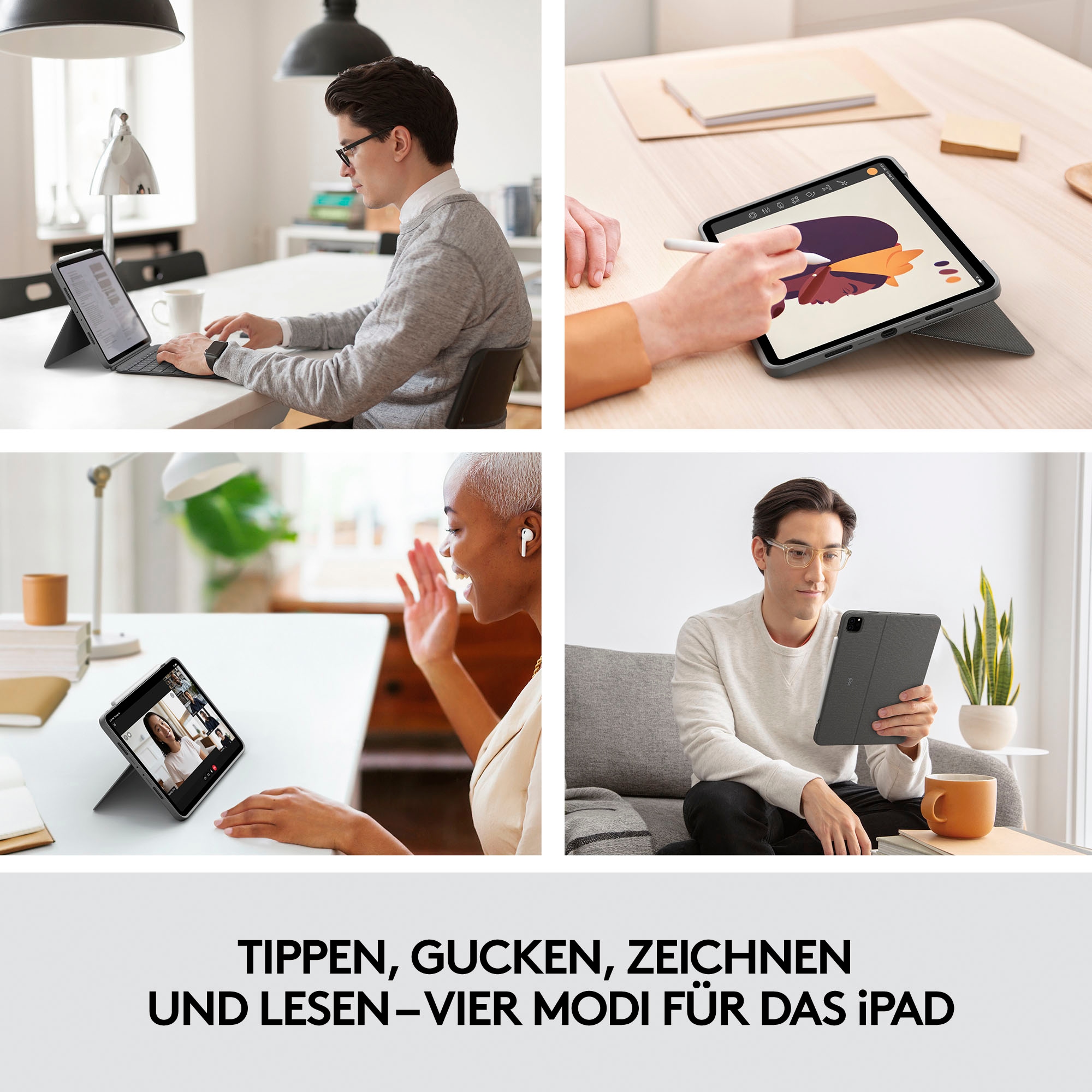 Logitech iPad-Tastatur »Combo Touch iPad Pro 11 Zoll«, (ausklappbare Füße-Multimedia-Tasten)