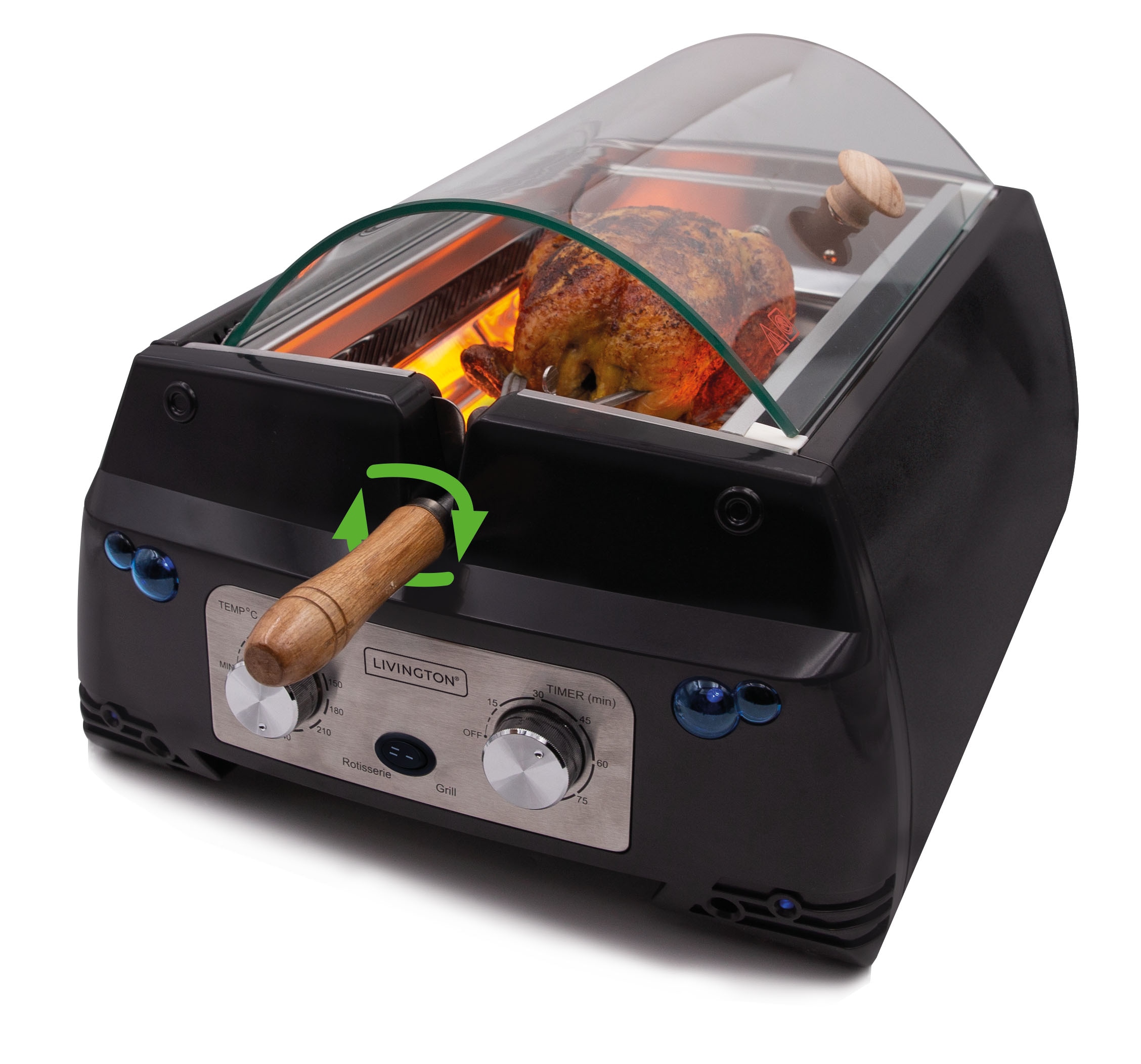 LIVINGTON Tischgrill »Rotisserie Chef« 1780 2in1 Dreh- & Plattengrill günstig online kaufen