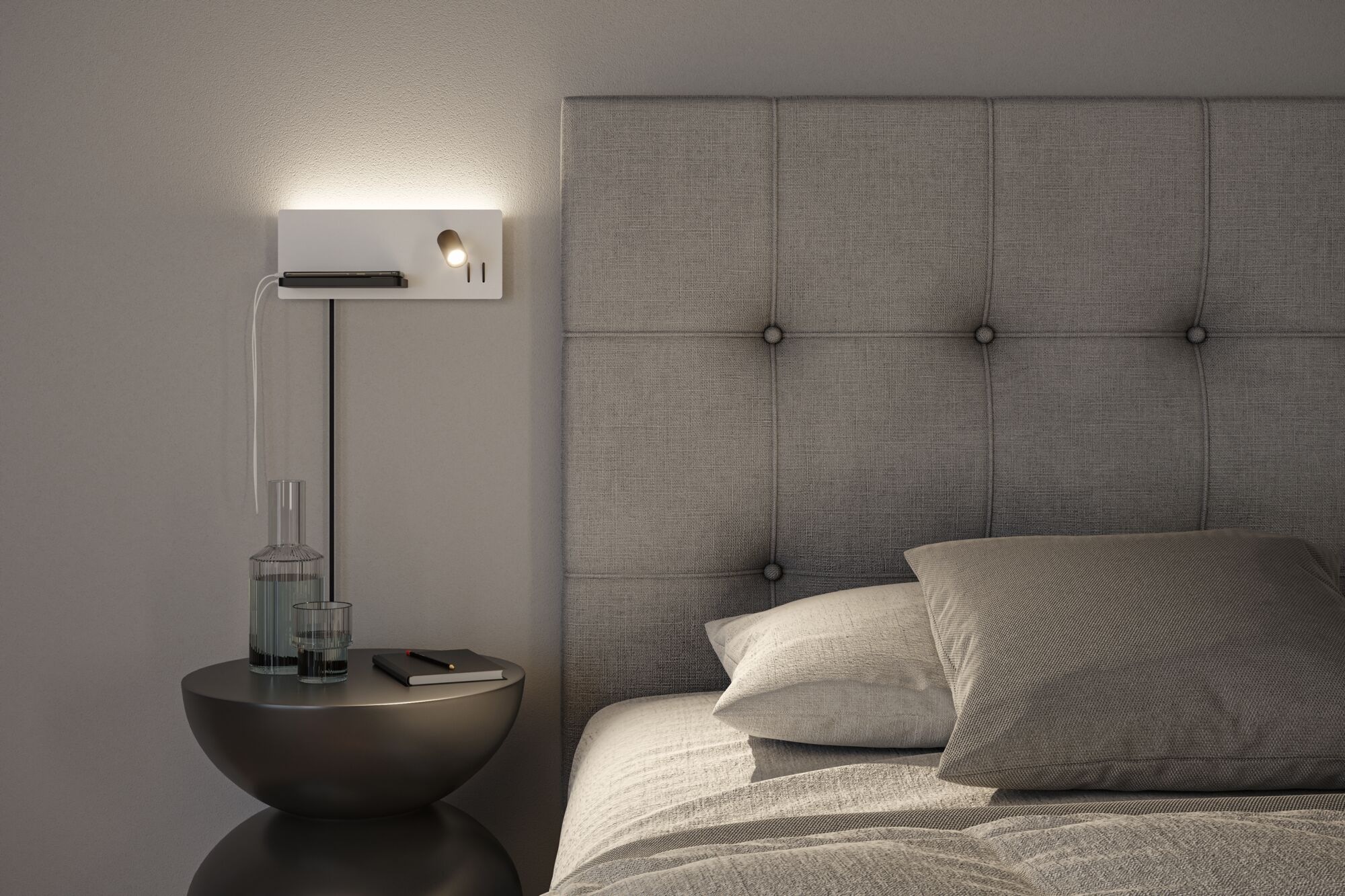 Paulmann LED Wandleuchte »Serra 2700K 650lm / 200lm 230V 5,5 / 1x2,6W« 1 Stk. Warmweiß Bettleuchte, USB C, dimmbar