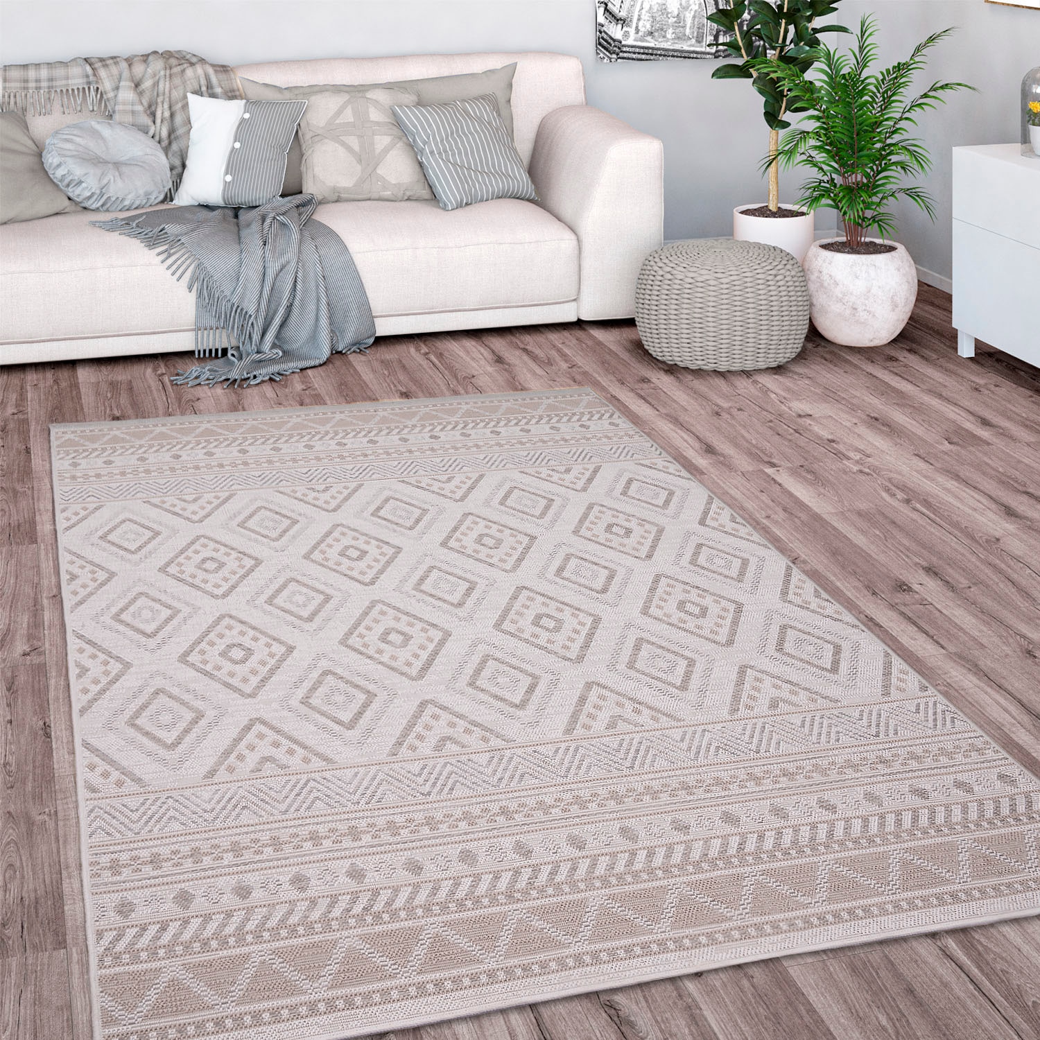 Paco Home Teppich »Vermont 184«, rechteckig, 4 mm Höhe, Flachgewebe, modernes Design mit Rauten, gesteift, Outdoor geeignet