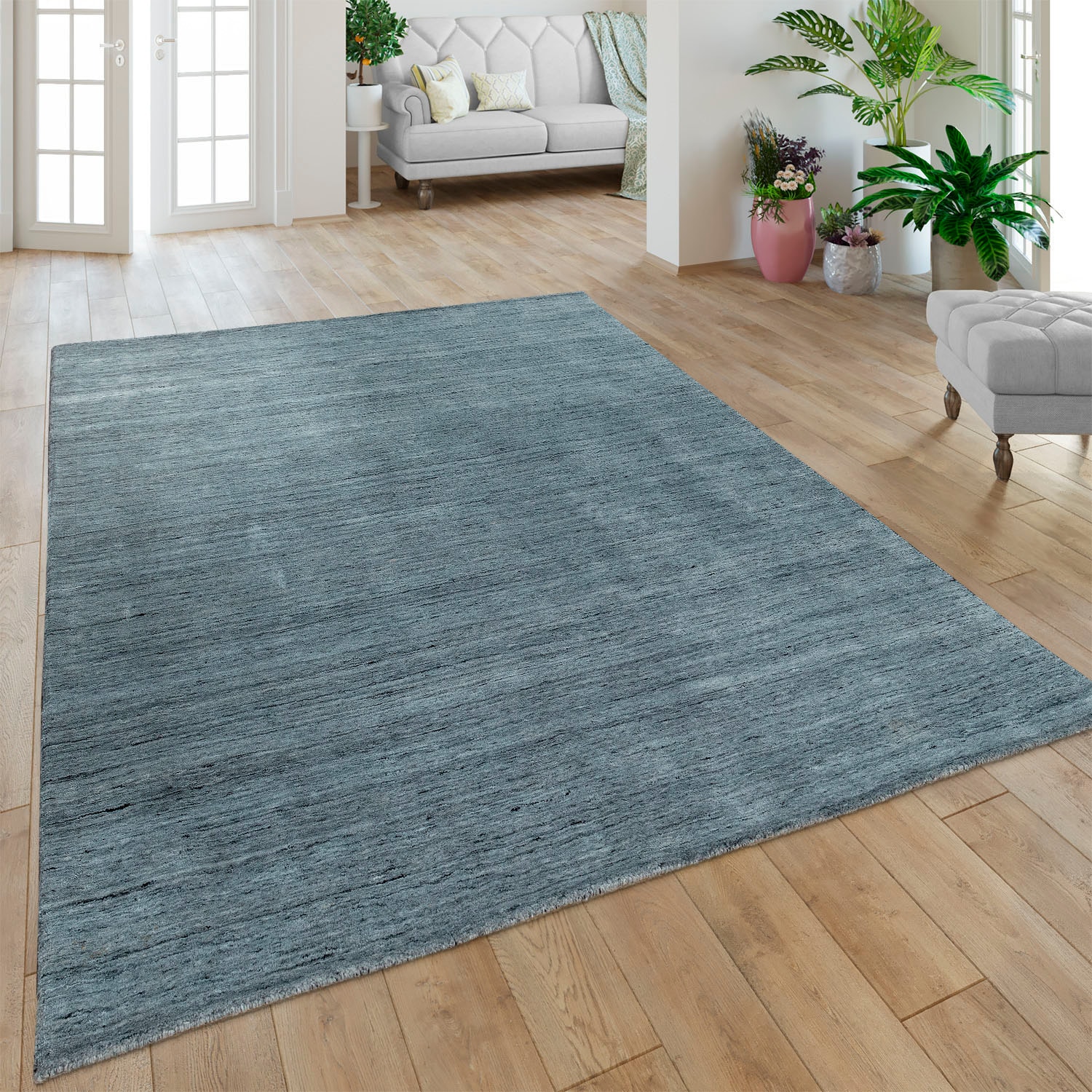 Paco Home Teppich »Loft 250«, rechteckig, 13 mm Höhe, Handgewebt, Kurzflor, aus 60% Viskose, 40% Baumwolle