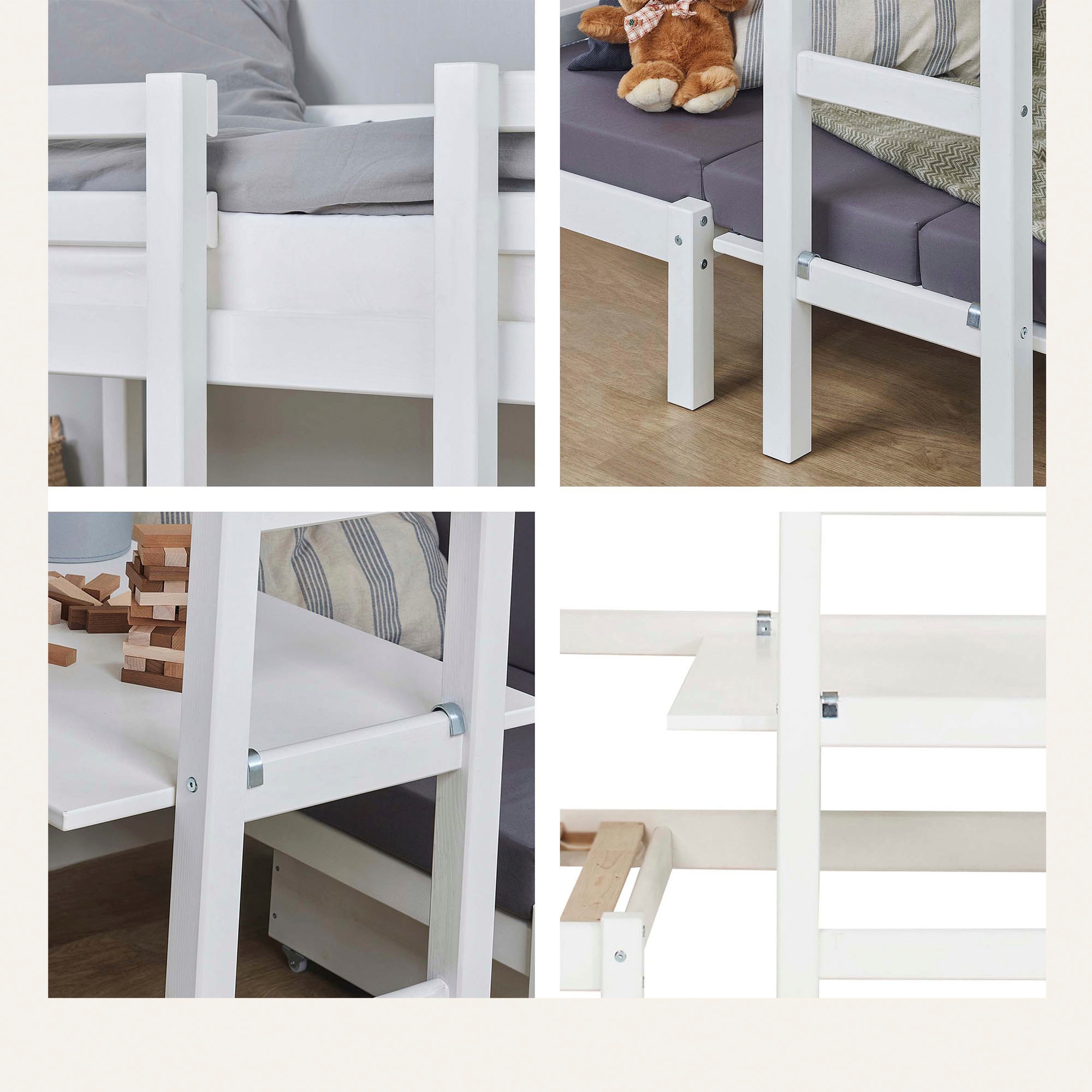 Hoppekids Hochbett »Kinderbett ECO Dream, Einzelbett, Juniorbett 90x200«, 5 verschiedene Farben: Weiß, Grün, Blau, Rosa, Grau