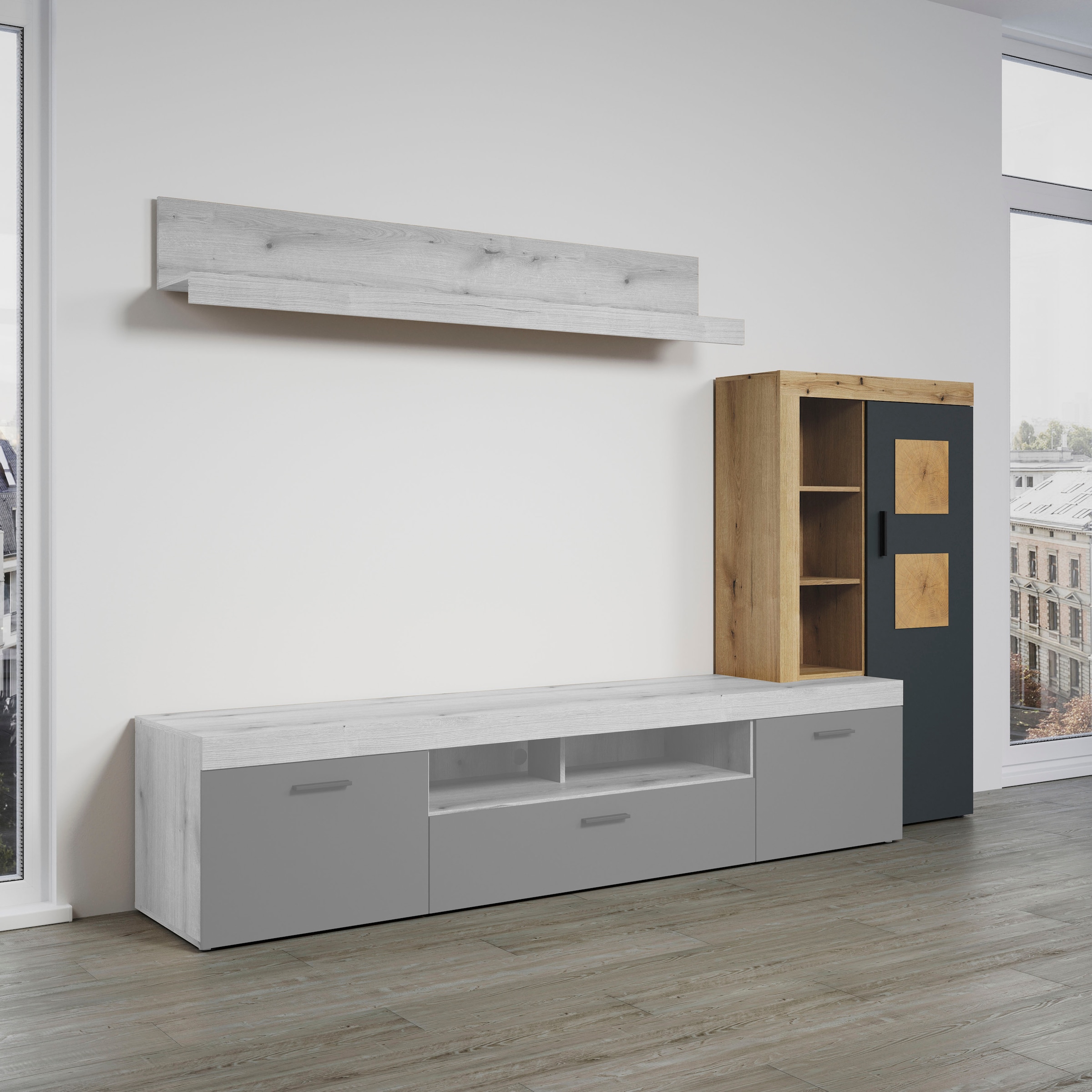 Home affaire Stauraumvitrine »Ghent« Packung, 1 Stk. tlg. Mit Hirnholzapplikationen