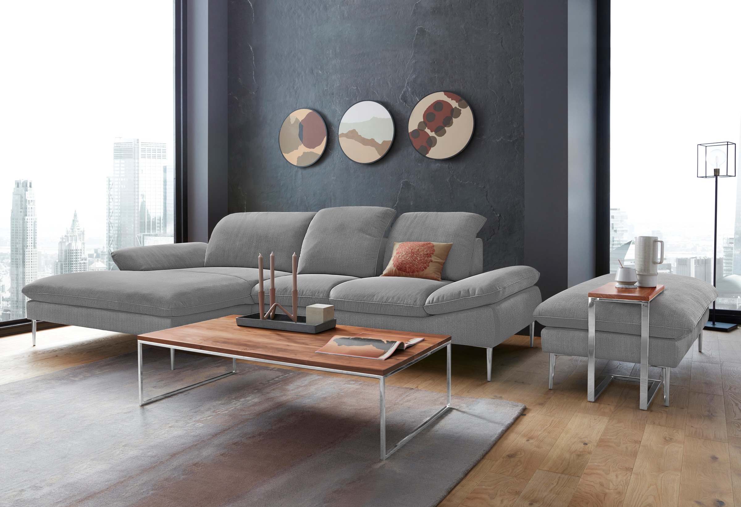 W.SCHILLIG Ecksofa »enjoy&MORE, Designsofa, elegant und bequem, L-Form«, mit Sitztiefenverstellung, Füße Chrom glänzend, Breite 310 cm