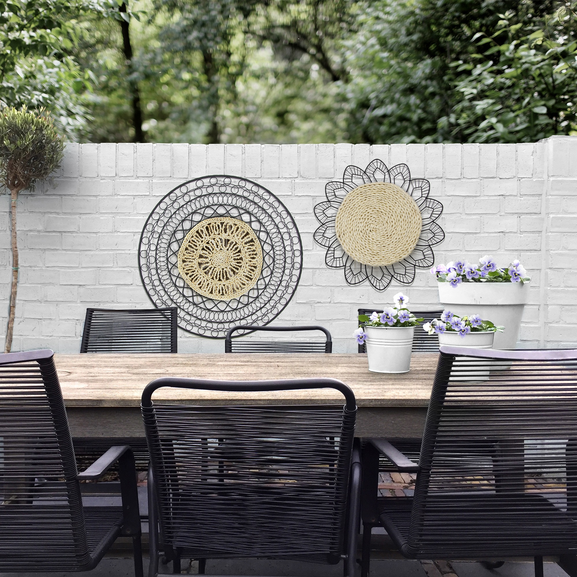 Art for the home Wandbild »Blumen Rotan Rund«, (1 St.), Luxus Metal Art Wanddeko