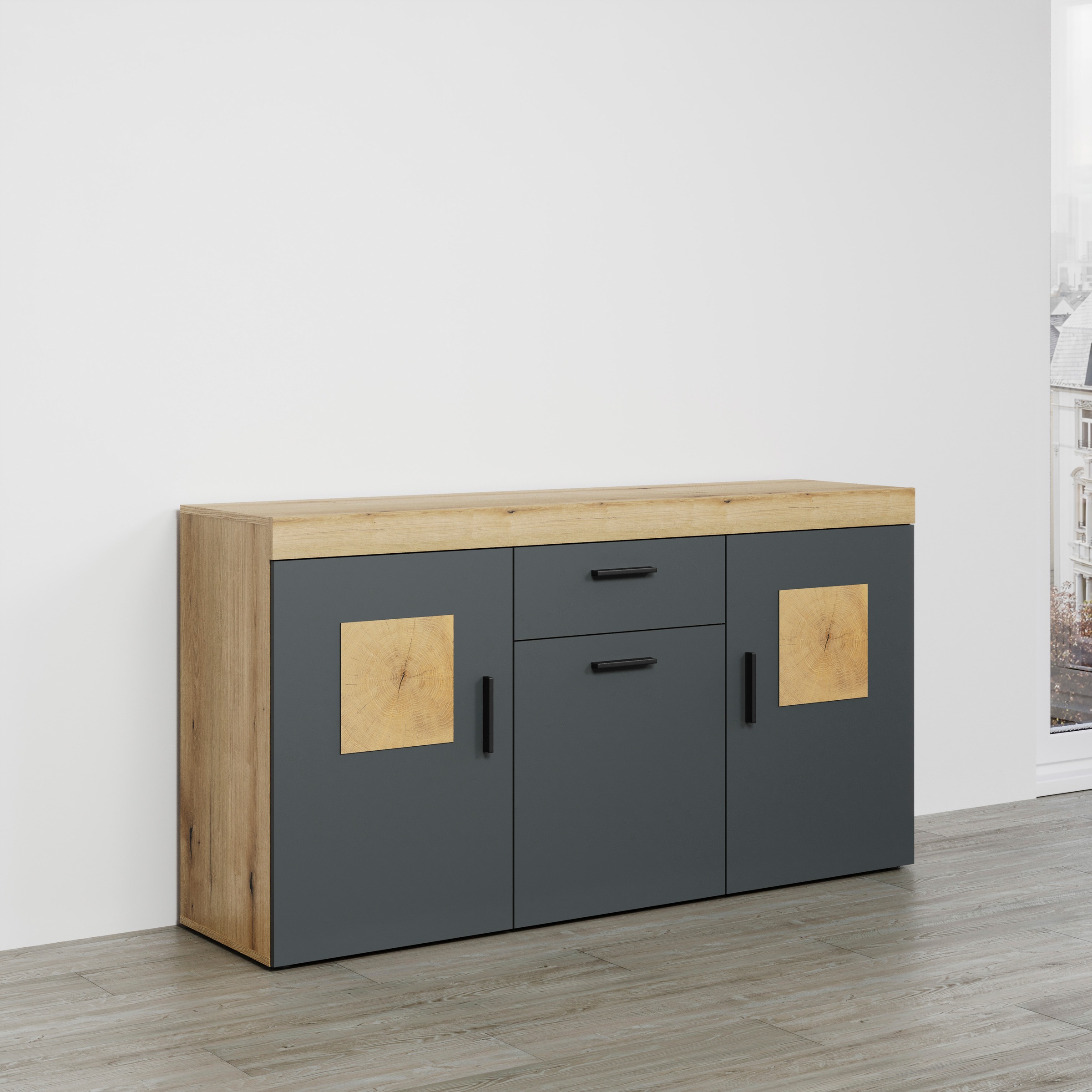 Home affaire Sideboard »Ghent«, (Packung, 1 St.), Kommode mit Hirnholzapplikationen - (B/T/H): 160/42/86 cm