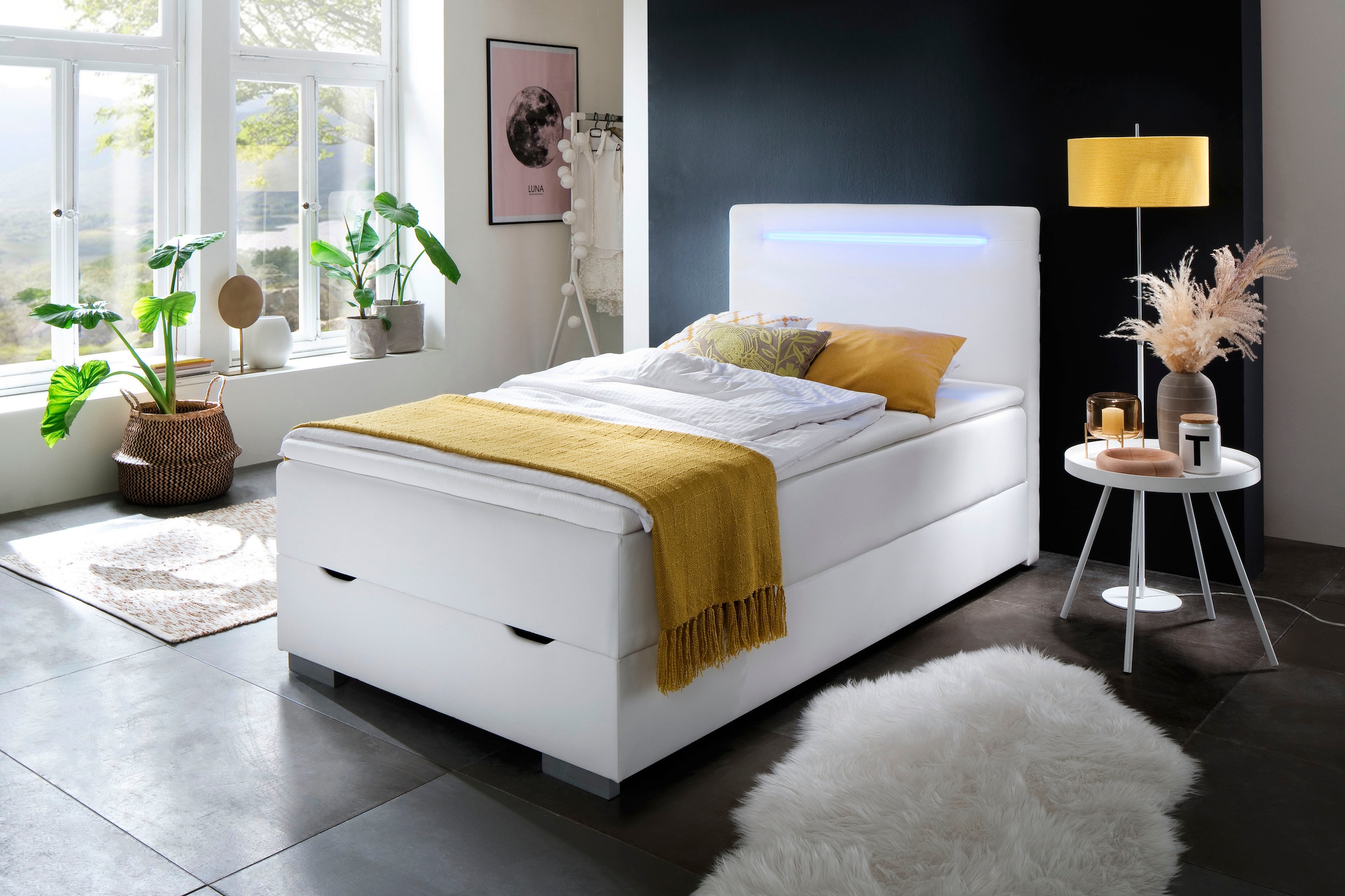 Bild von meise.möbel Boxspringbett »Las Vegas 2«, inkl. LED Beleuchtung im Kopfteil, mit Bettkasten und Topper