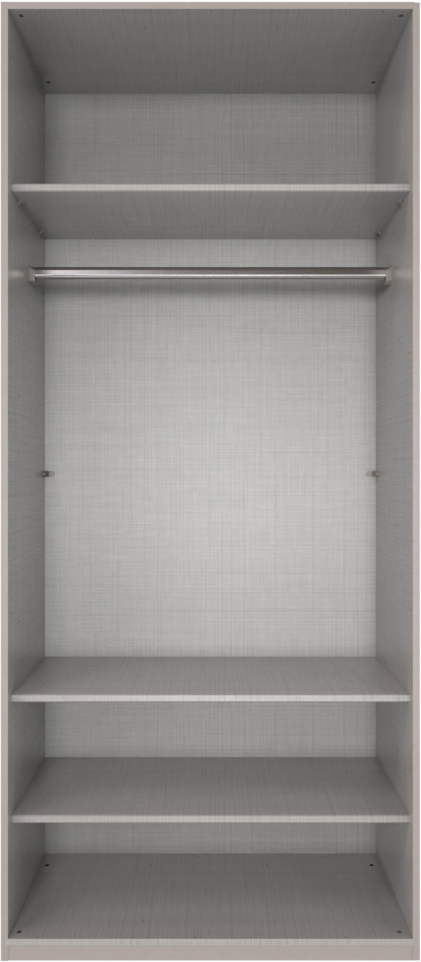 Wimex Kleiderschrank »Mugano, in 5 Breiten und 2 Höhen, Made in Germany«, (in Basic oder Premium Ausstattung mit 2 weiteren Einlegeböden), mit langen Griffstangen aus Metall, wahlweise mit oder ohne Spiegel