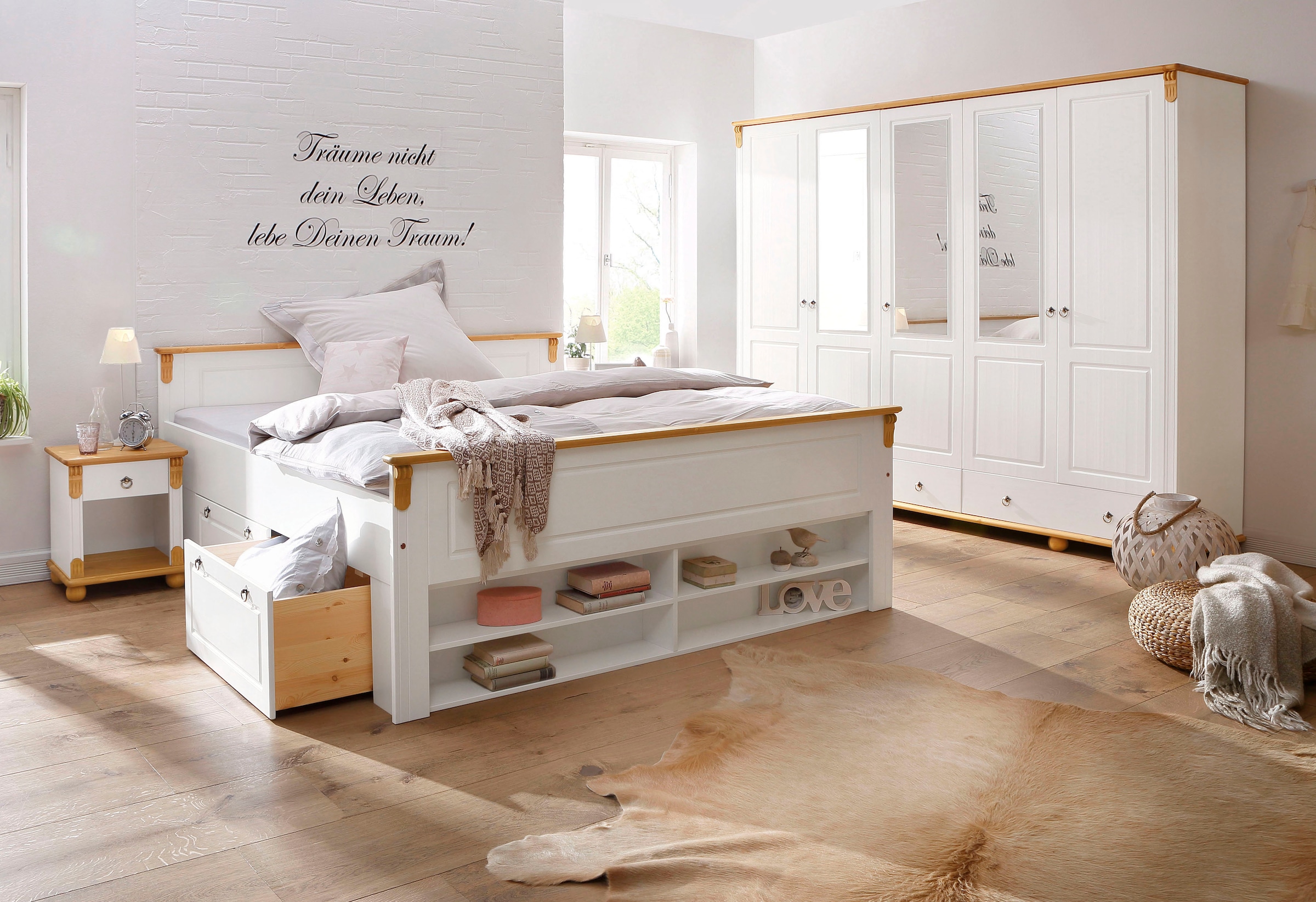 Home affaire Schlafzimmer-Set »Tessin«, (Spar-Set), 3 tlg. Set bestehend aus Bett 140 cm Inkl. 2x 2er Set Schubkästen