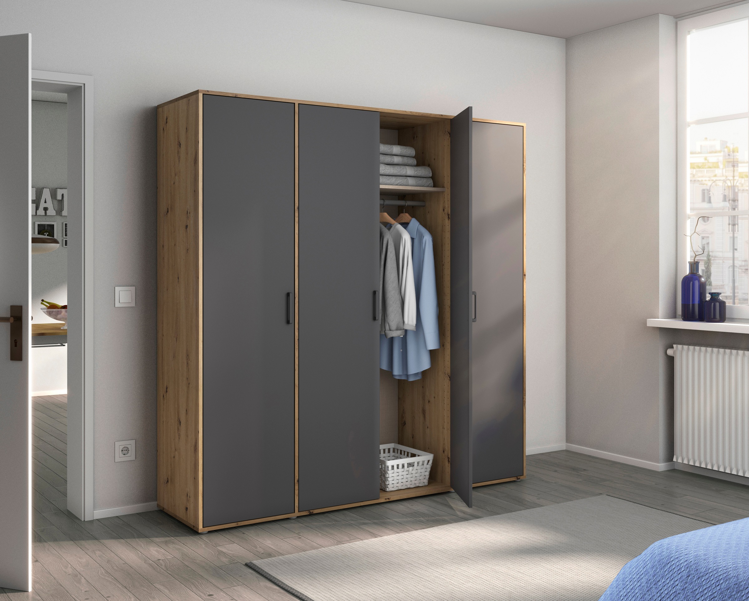 rauch Kleiderschrank »VOYAGER Otto´s Choice Garderobe Wäscheschrank TOPSELLER Schlafzimmer«, (in 3 verschiedenen Ausstattungen BASIC/CLASSIC/PREMIUM), Schrank mit modernen Griffen in viel Stauraum MADE IN GERMANY