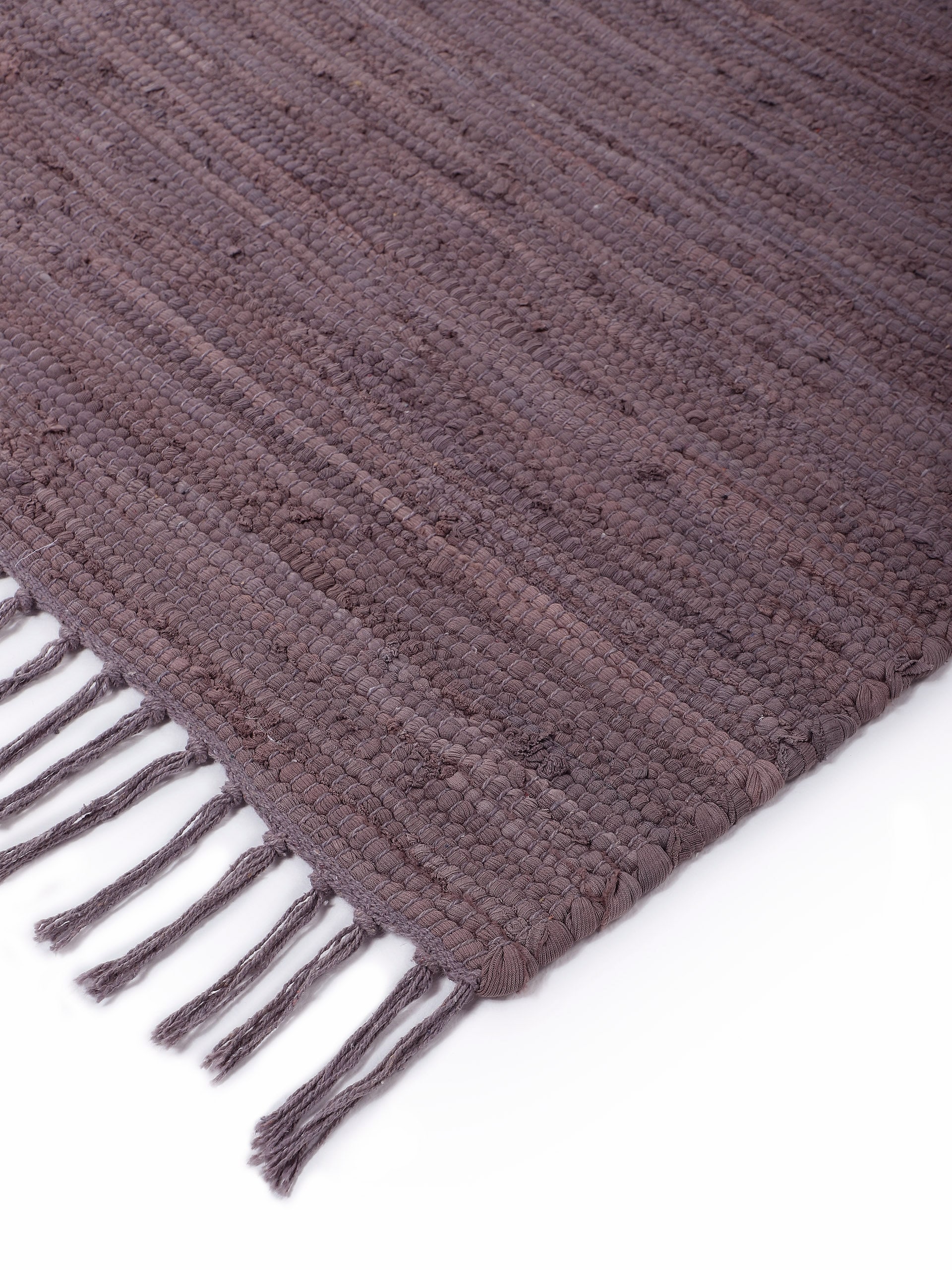 carpetfine Teppich »Kelim Chindi uni«, rechteckig, 5 mm Höhe, Wendeteppich, reine Baumwolle, handgewebt, Uni-Farben, mit Fransen
