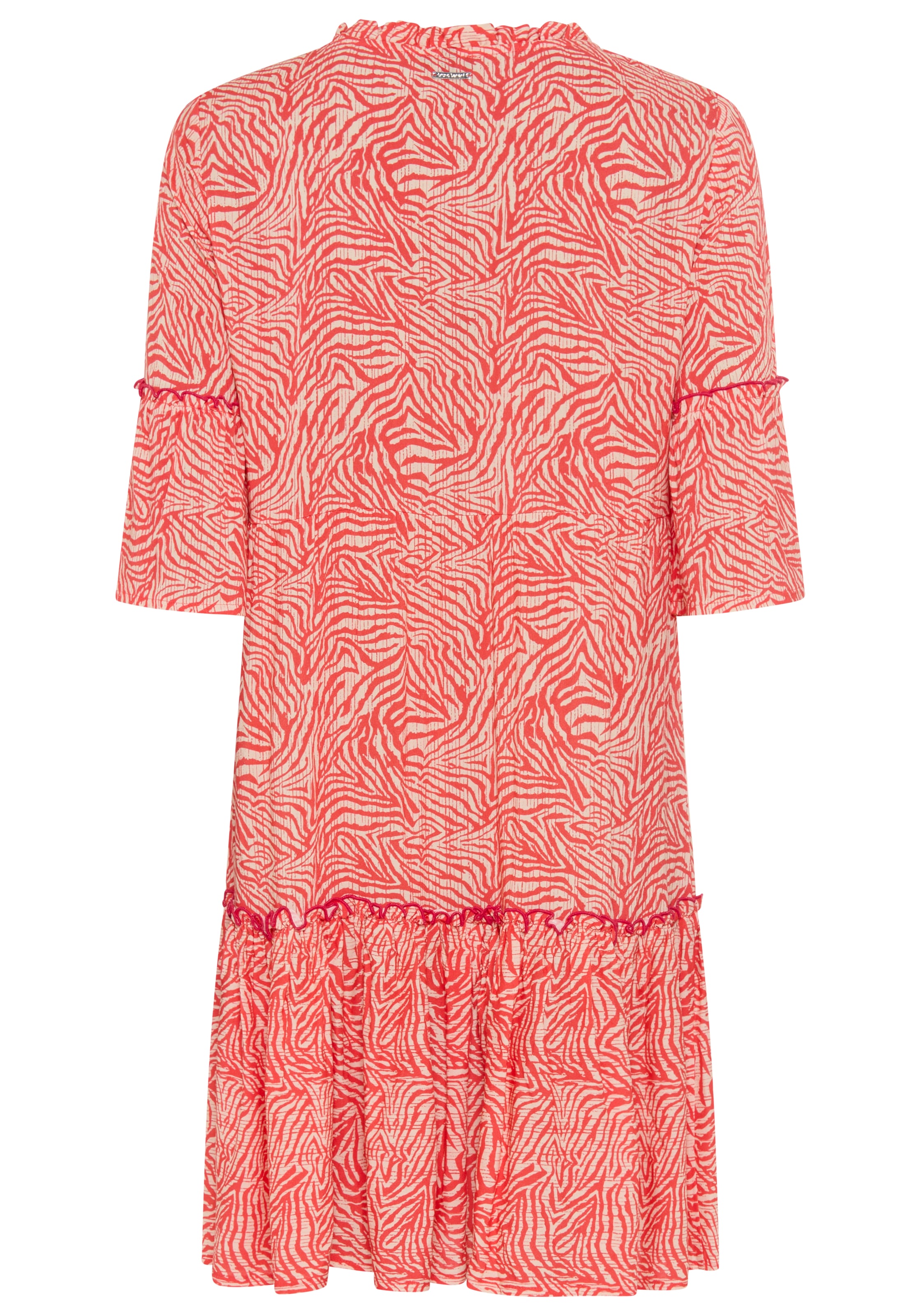 Bruno Banani Minikleid mit abstraktem Animal-Print, figurumspielende Passform mit Volants