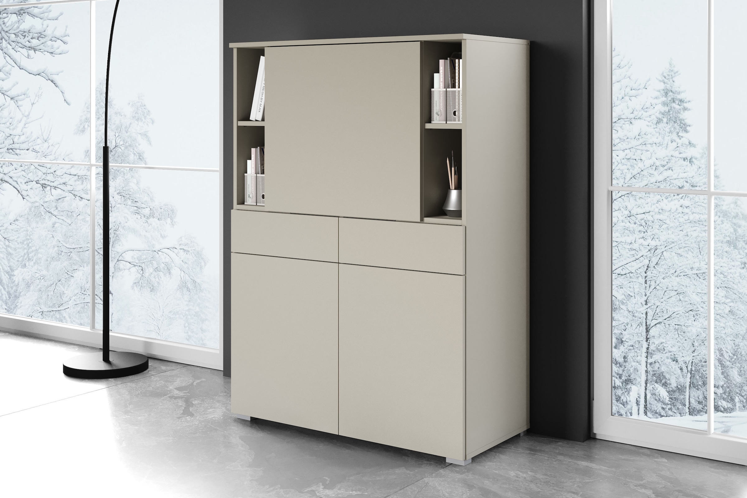 OTTO home Sekretär »Paris, Moderner PC-Schrank mit klappbarer Arbeitsfläche« 1 Stk. tlg. 2 Schubladen, Push-to-Open und verstellbare Einlegeböden, Breite 90 cm