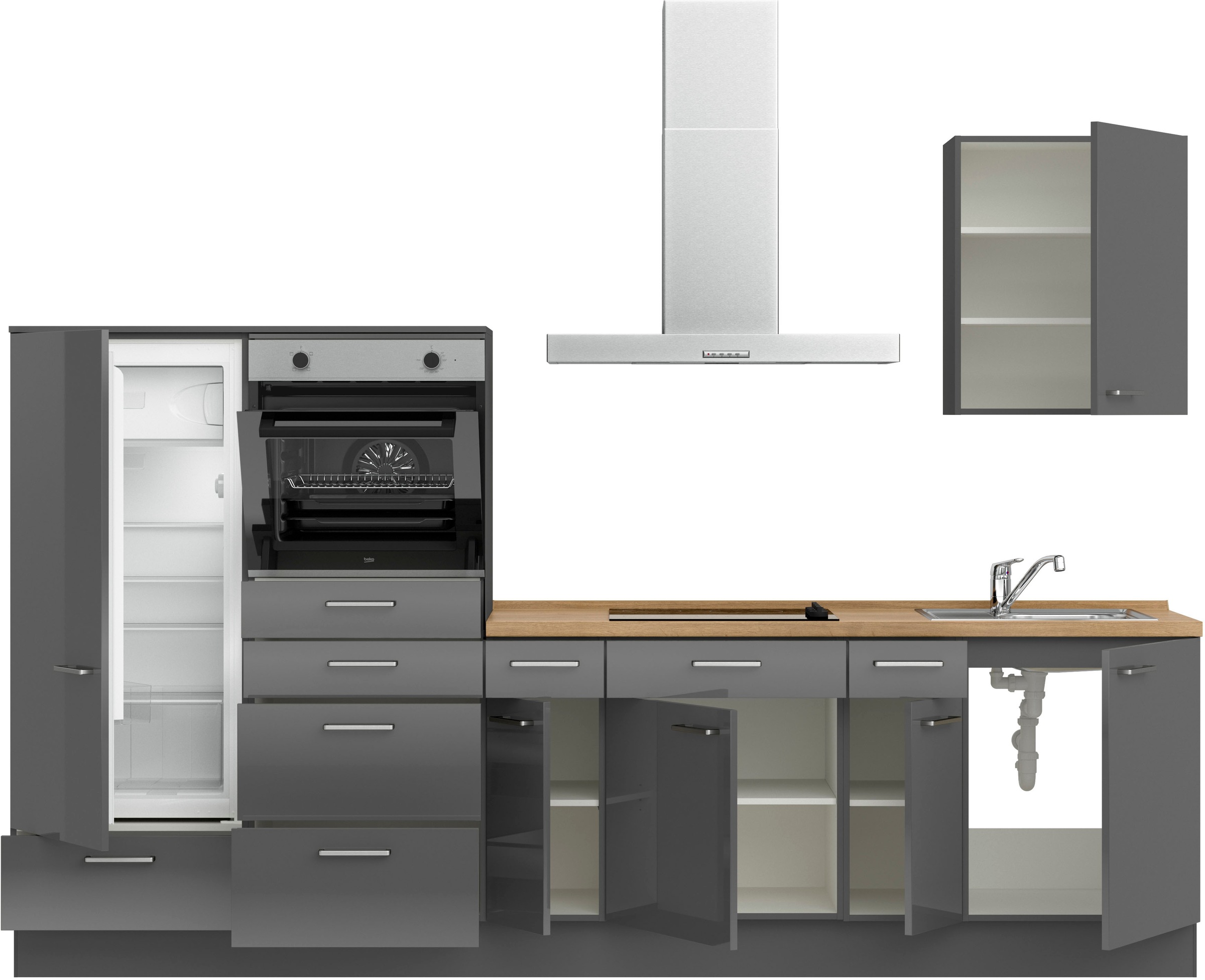 nobilia® Küchenzeile »"Flash I"«, vormontiert, Ausrichtung wählbar, Breite 300 cm, wahlw. mit E-Geräten