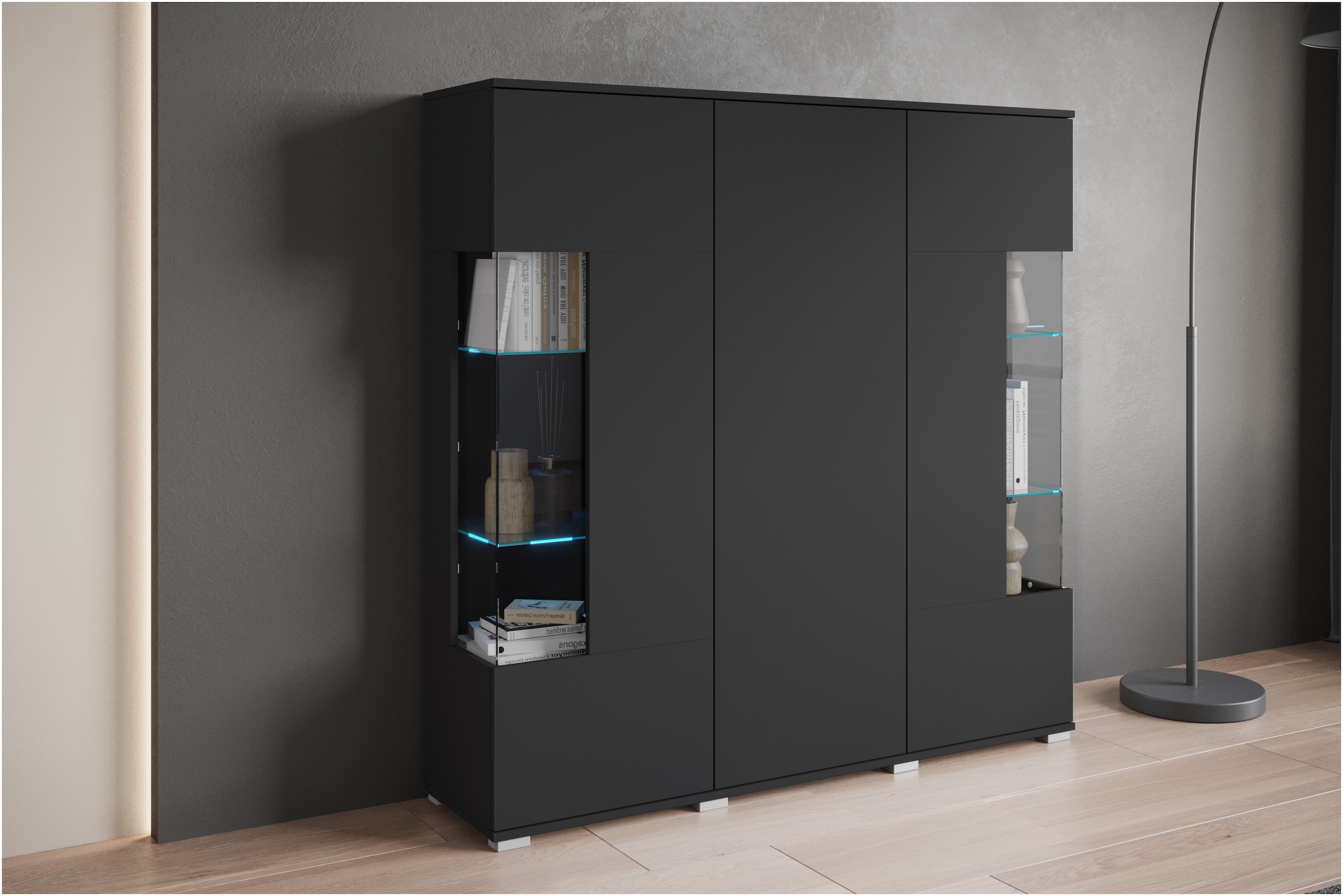 INOSIGN Highboard »Kenia«, (1 St.), Modernes Highboard, mit Glastüren, Breite 135 cm