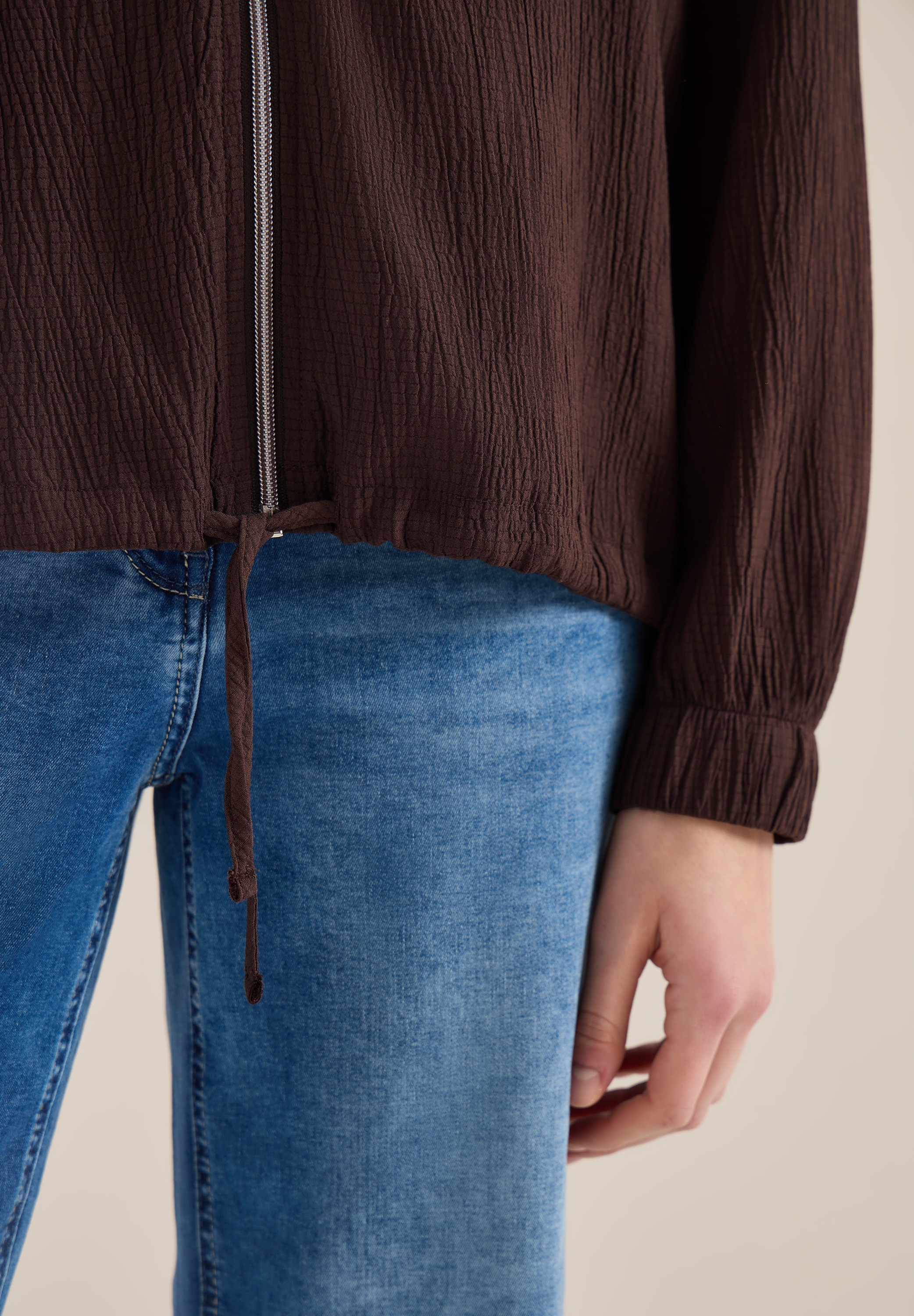 Cecil Langarmbluse Blouson mit Seersucker Struktur