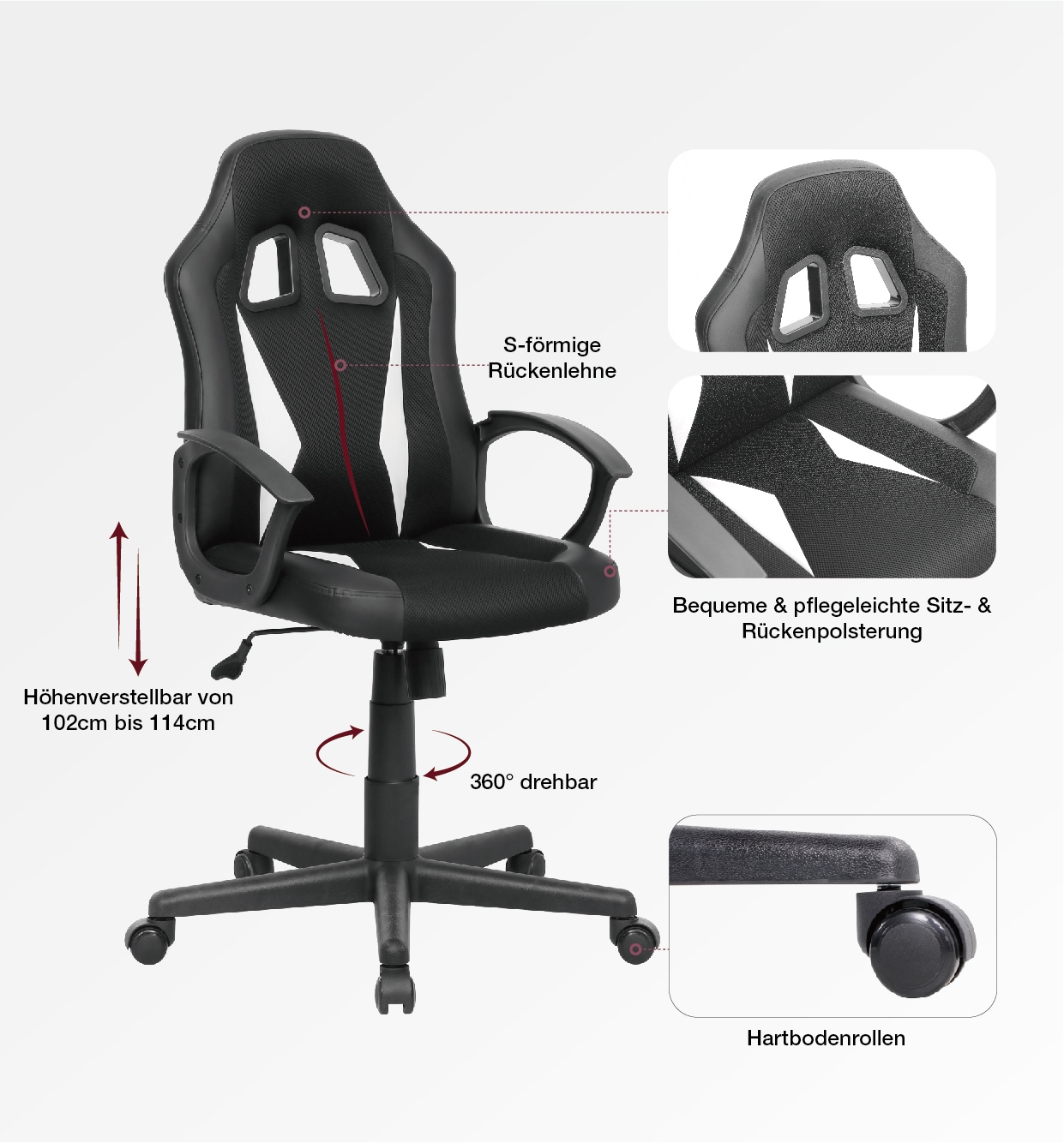 INOSIGN Gaming-Stuhl »Lizard«, (Packung), Kunstleder-Netzstoff, S-förmige Rückenlehne, Hartbodenrollen
