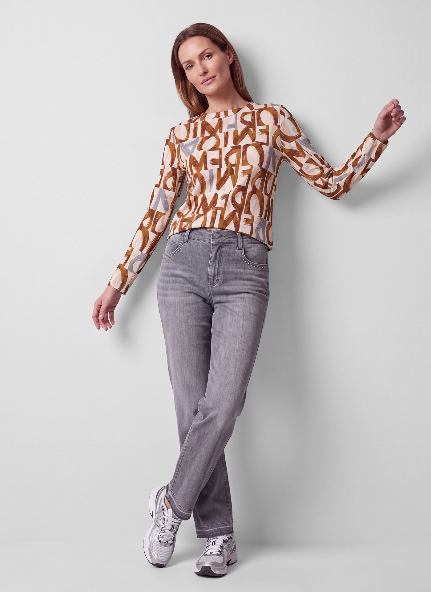 Rabe Langarmshirt mit Allover-Print und Stehkragen