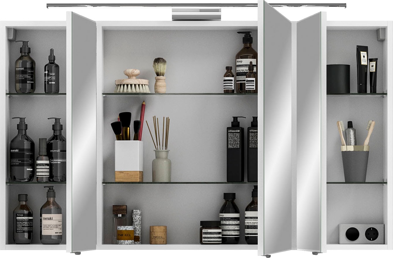 Saphir Badmöbel-Set »6005 Sprint Keramik-Waschtisch mit LED-Spiegelschrank, 122 cm breit«, (2 St.), Waschplatz inkl. Türdämpfer, 3 Türen, 2 Schubladen, Waschtisch Set