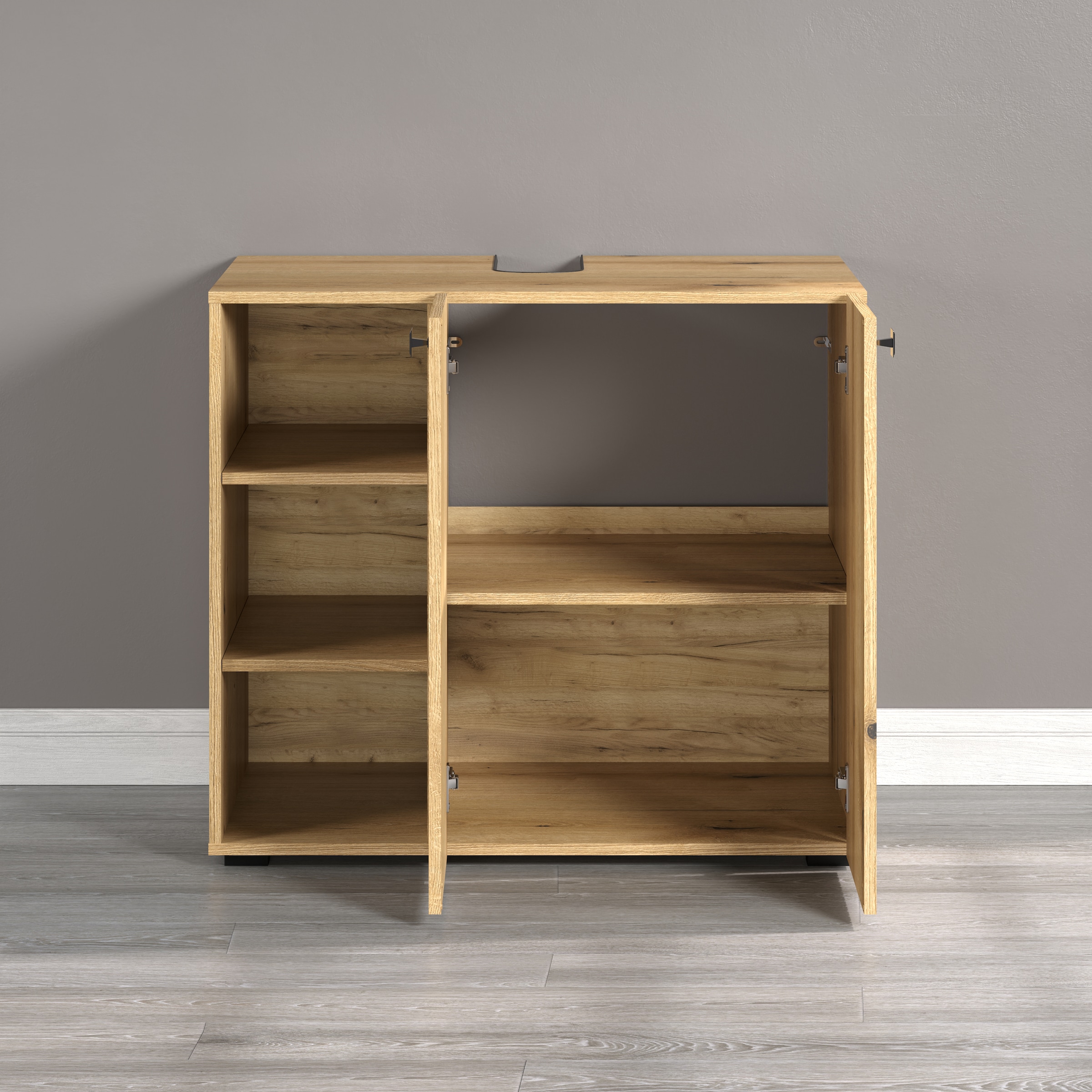 welltime Waschtisch »Amrum Waschbeckenunterschrank und Waschbecken«, Waschbeckenunterschrank mit Rillenoptik - Maße (B/T/H) 90/53/79 cm