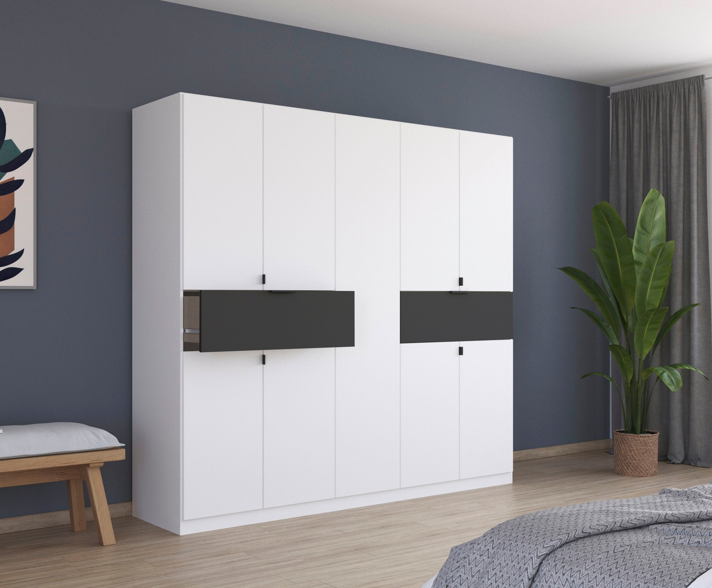 rauch Drehtürenschrank »Kleiderschrank Schrank Garderobe Wäscheschrank TICAO«, (Schubladen in der Höhe variabel positionierbar), mit 2 geräumigen Schubladen, viel Stauraum MADE IN GERMANY
