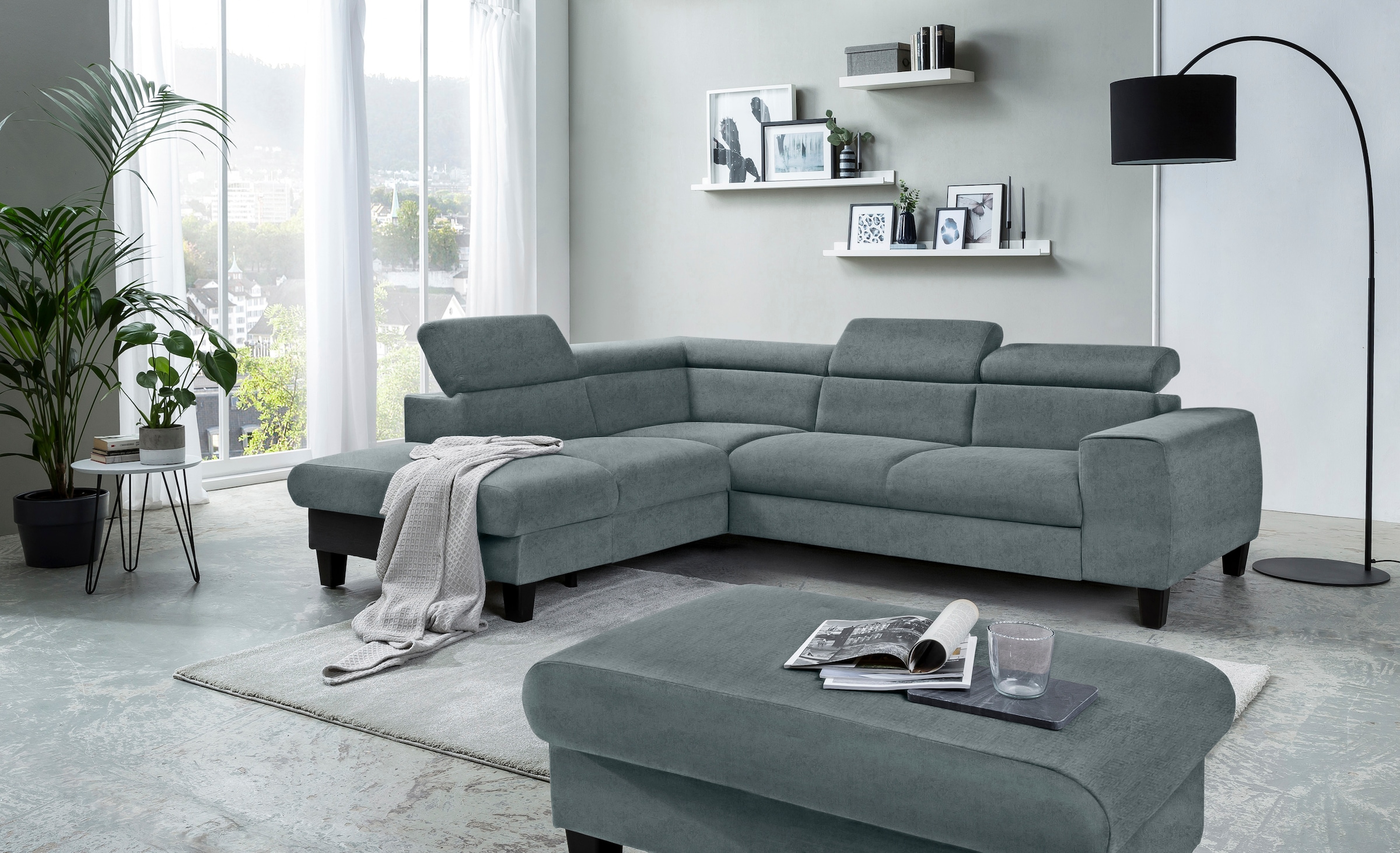 COTTA Ecksofa »Morven L-Form mit Kopfteilverstellung«, wahlweise mit Bettfunktion, Bettkasten & Wireless-Charger