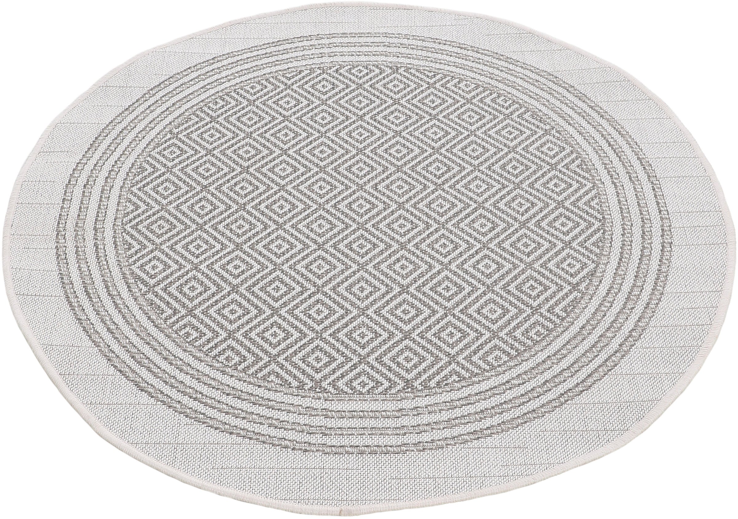 carpetfine Teppich »Boho 103«, rund, 4 mm Höhe, robustes Flachgewebe, Sisal Optik, UV-beständig, Außenbereich