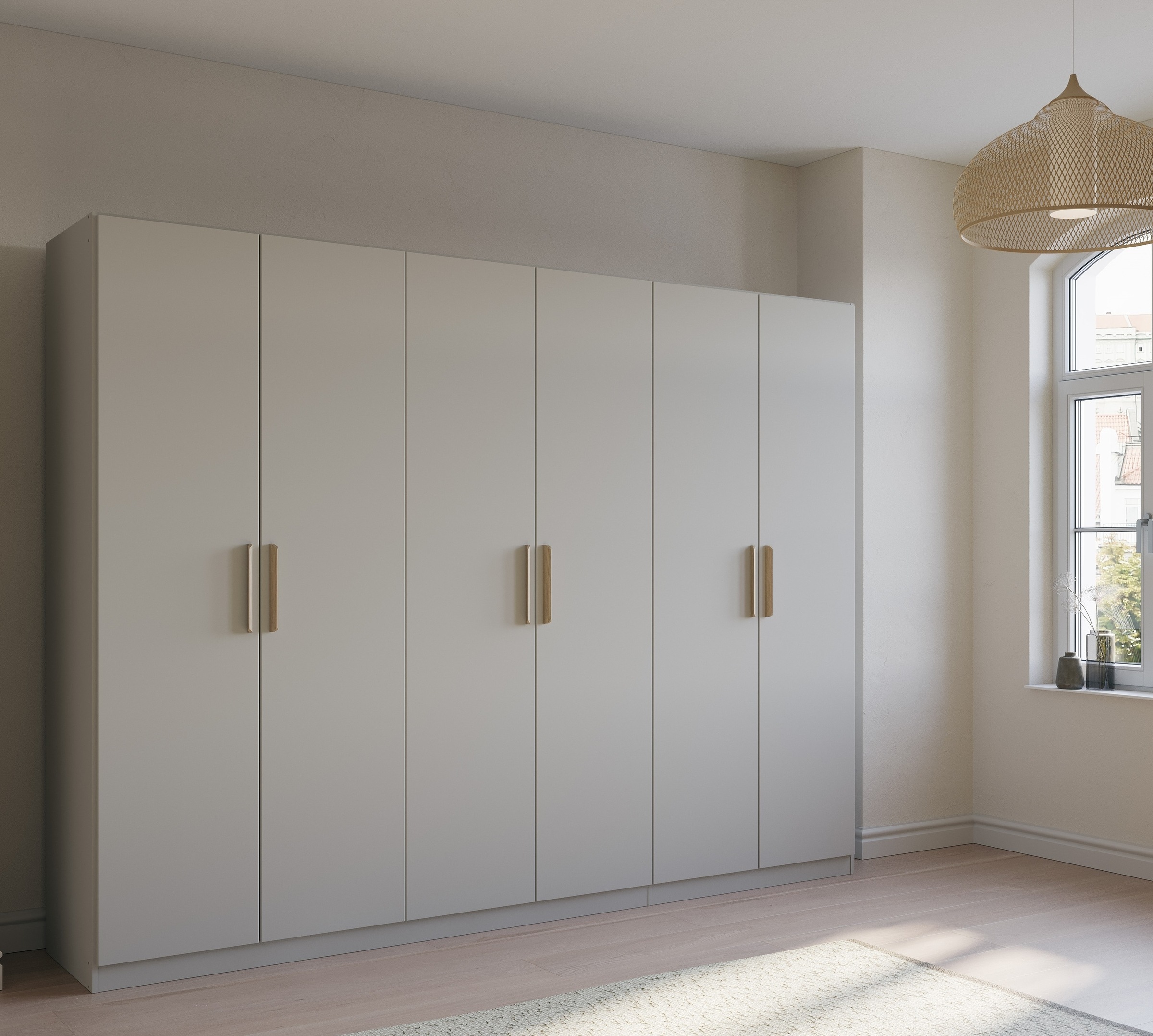 rauch Kleiderschrank »Skandi by Quadra Spin Schlafzimmerschrank«, im Landhaus-Stil mit Massivholzgriffen aus Wildeiche