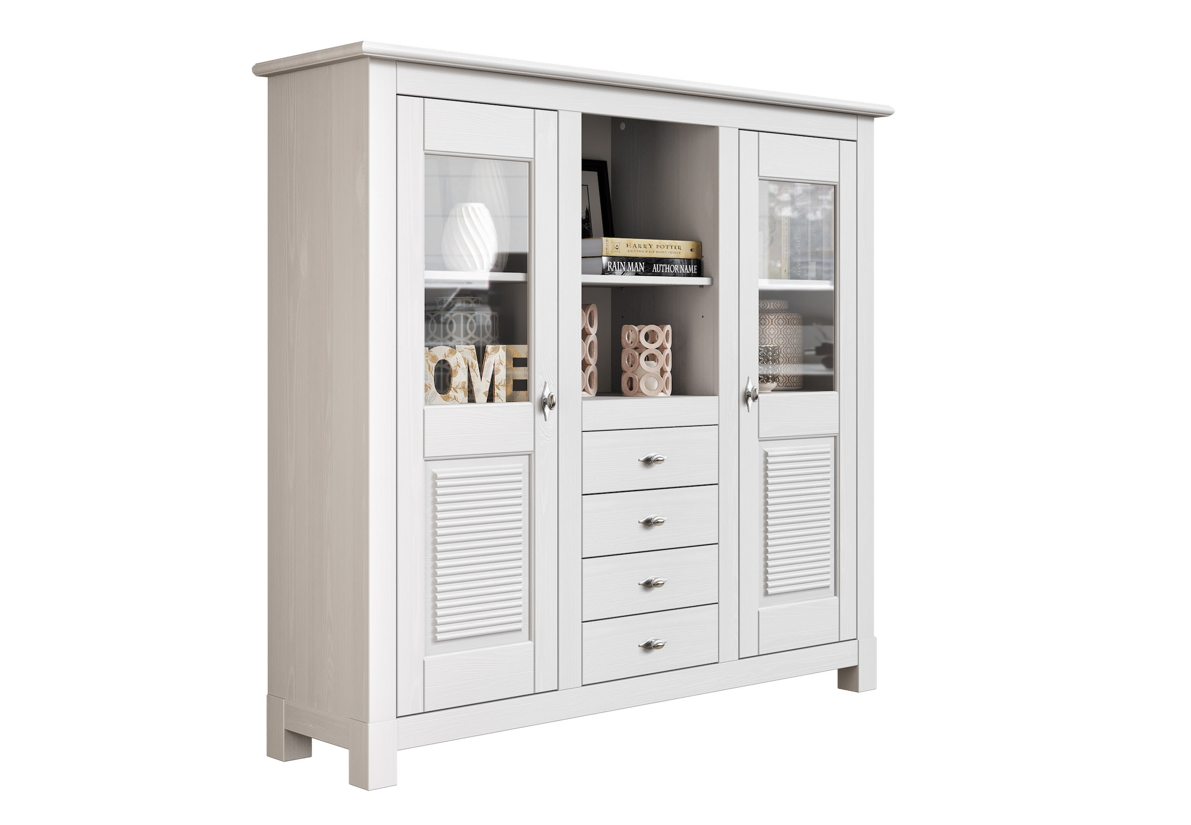 Home affaire Buffet »Rauna«, Highboard, massive Kiefer, Türen mit Glaseinsätzen, B/H 146/134 cm