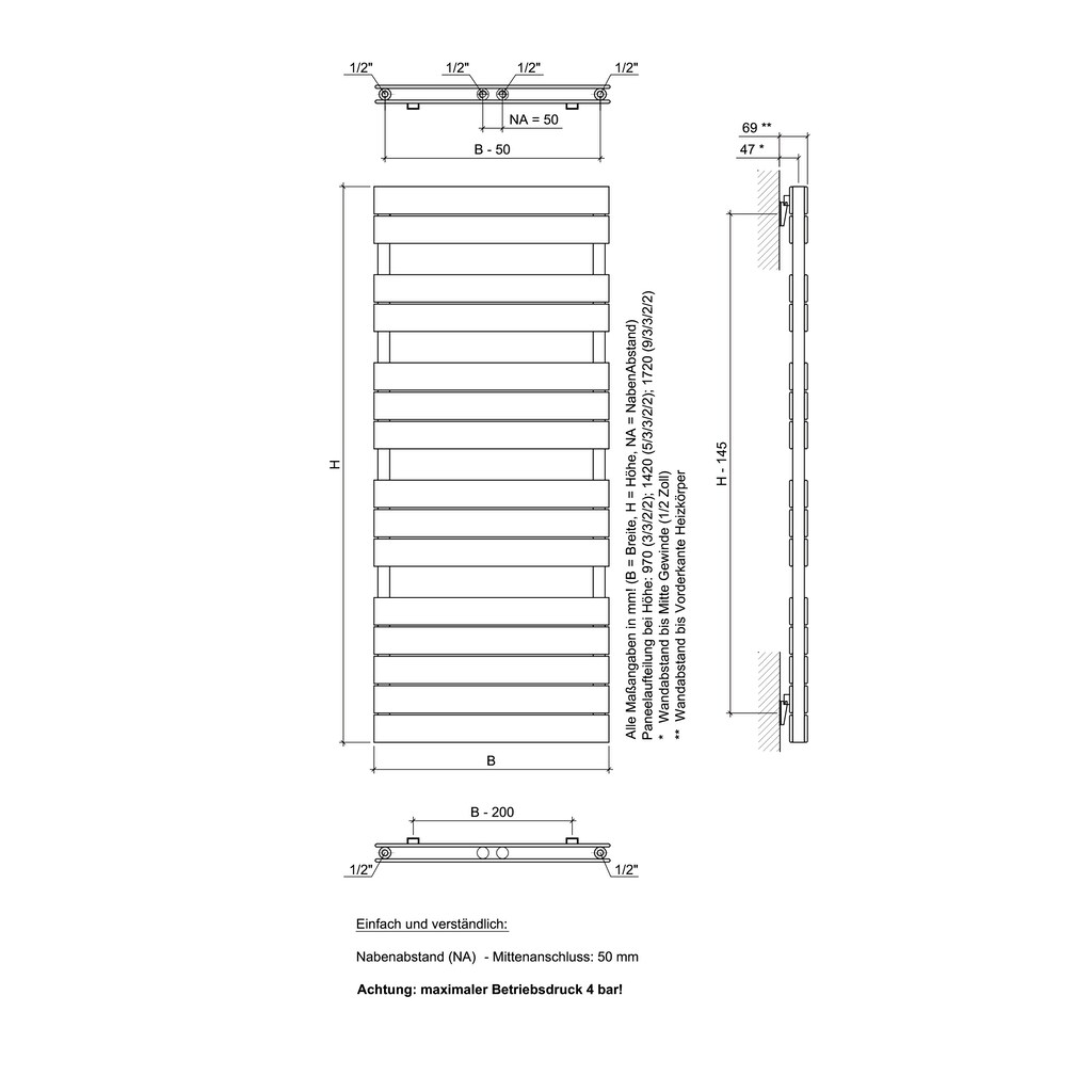 Ximax Badheizkörper »P2 Duplex 1720 mm x 600 mm«