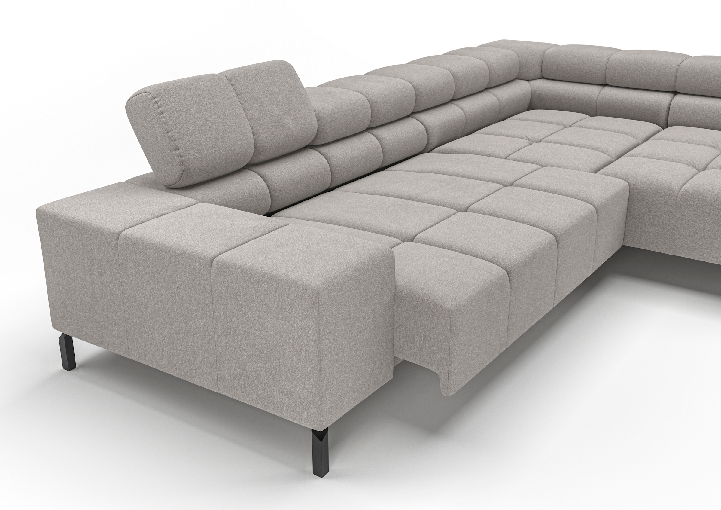 INOSIGN Ecksofa »Ancona New, wahlweise motorische Sitztiefenverstellung, auch in Cord«, feine Steppung, mit Kopfteilverstellung, 3 Zierkissen, L-Form