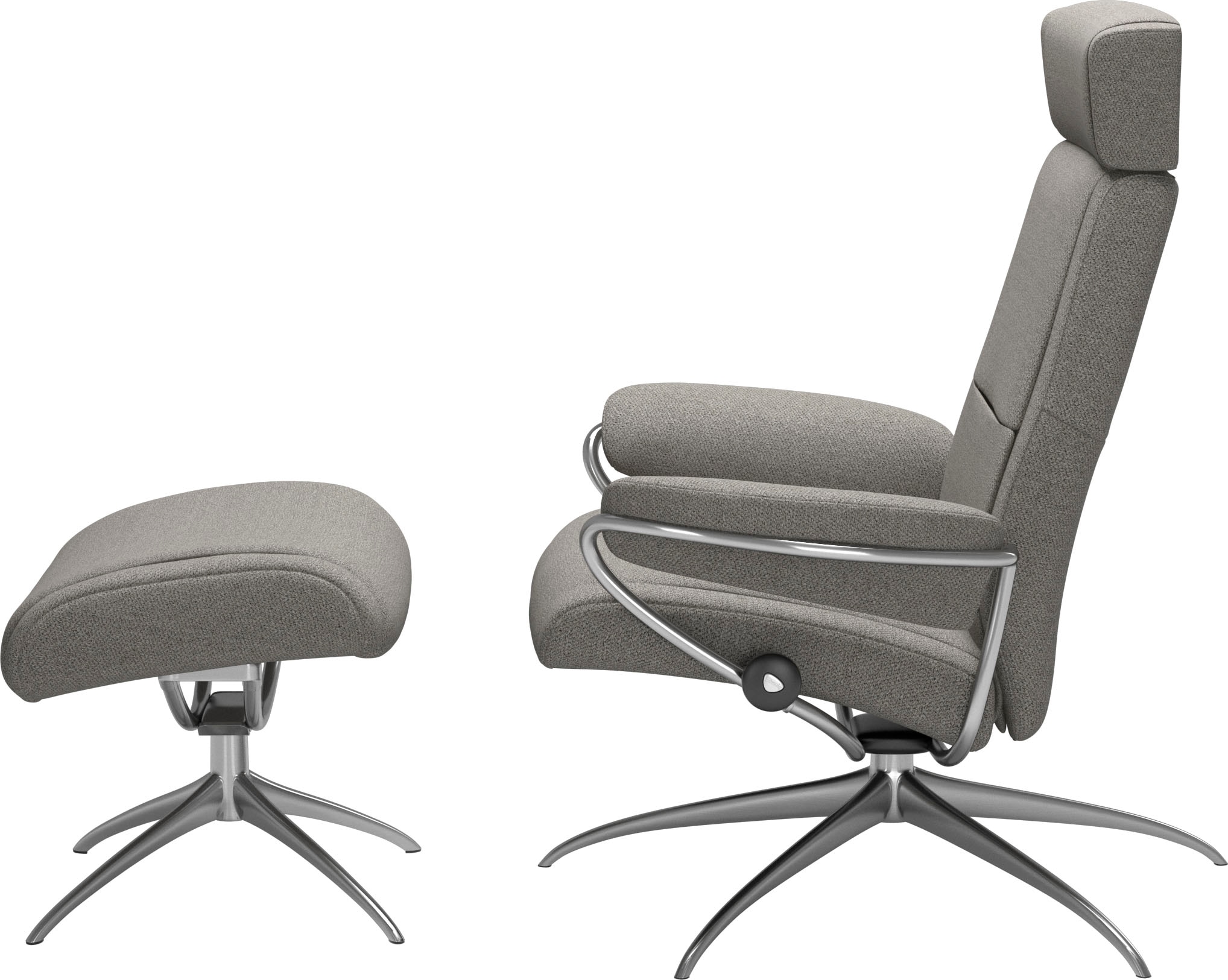 Stressless® Relaxsessel »Paris«, (Set, Relaxsessel mit Hocker), mit Hocker, Low Back mit Kopfstütze, mit Star Base, Gestell Chrom