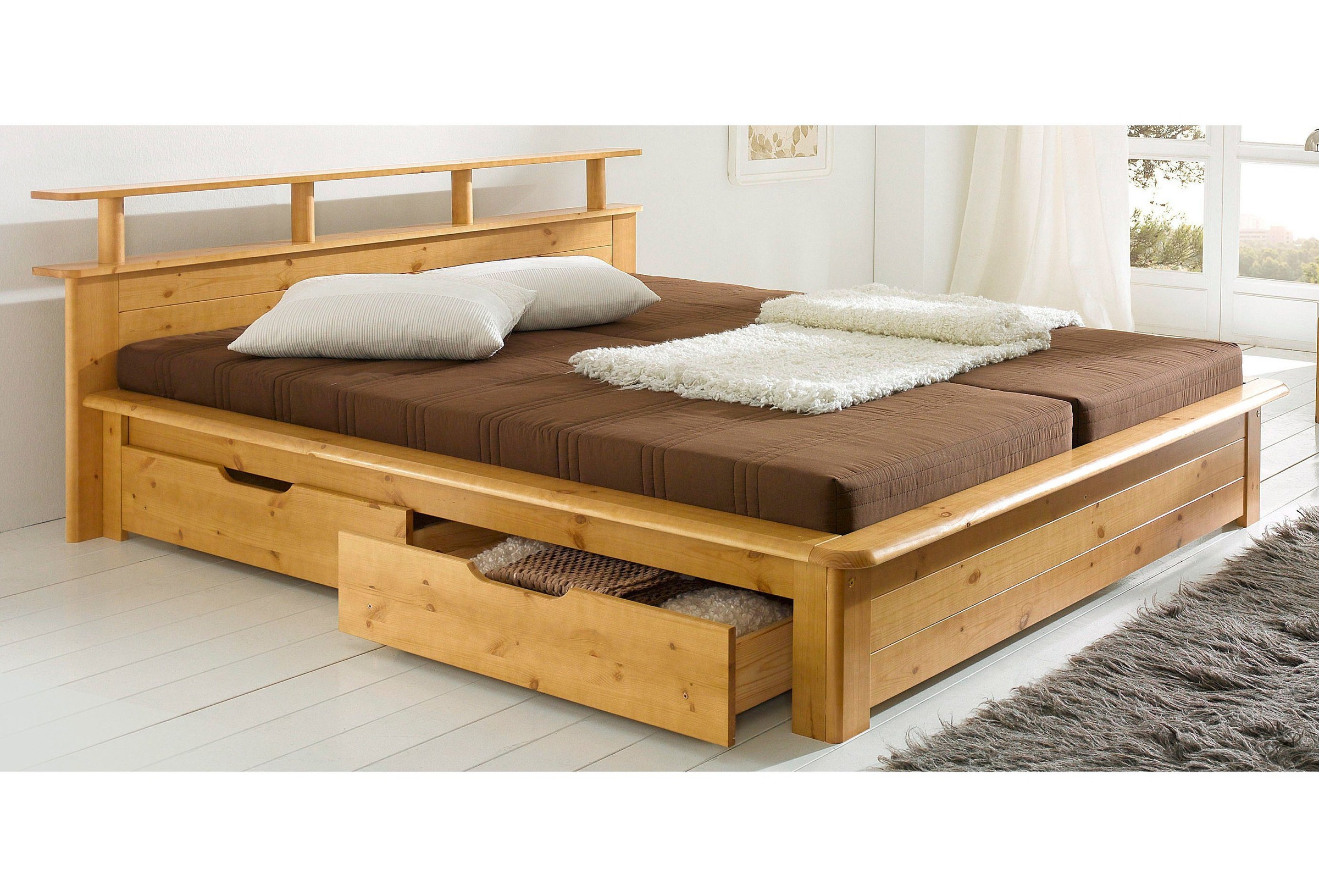 Home affaire Funktionsbett »"FINJA " Kieferbett, Futonbett, Kopfteil mit Ab günstig online kaufen