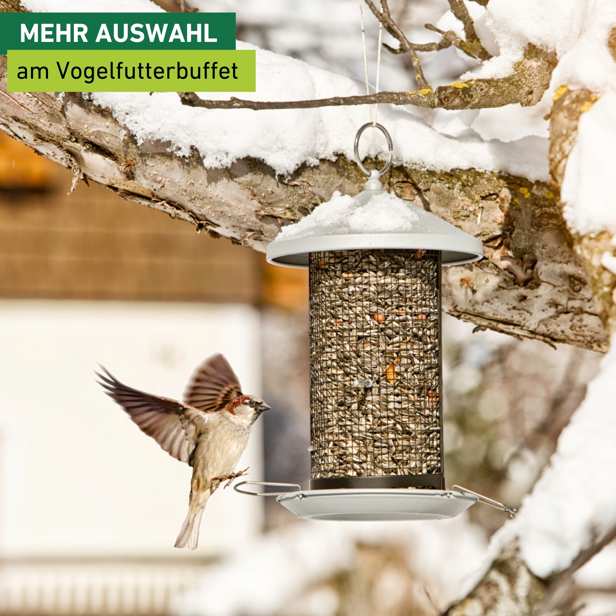 Windhager Futterhaus »Happy Bird, Vogelfuttersilo aus robustem Metall, abnehmbares Dach« Futterstation inkl. Aufhängung, Füllmenge ca. 2,5 Liter, 19x26x31 cm