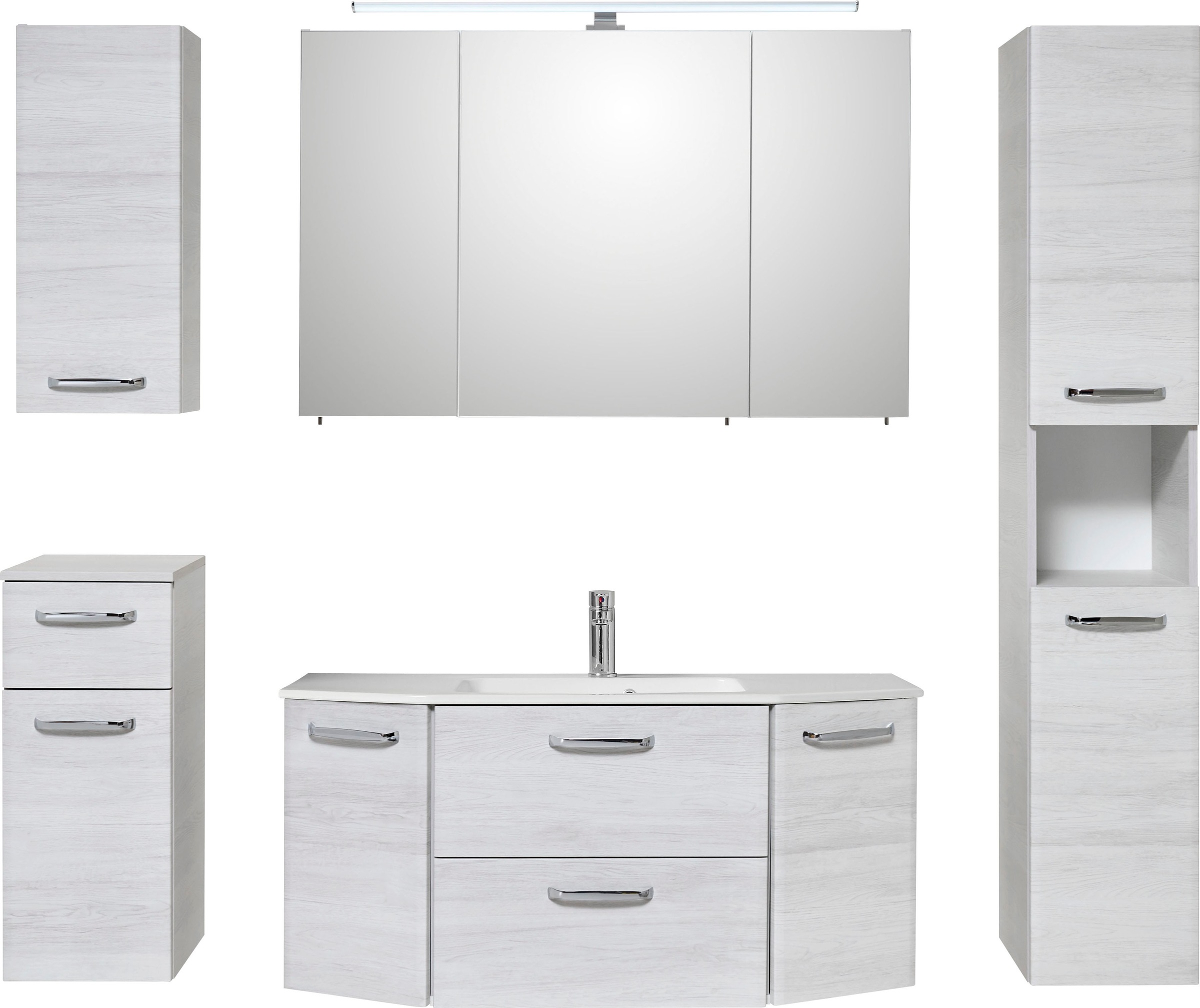 Saphir Badmöbel-Set »Quickset 936 5-teilig, Glas-Waschtisch mit LED-Spiegel günstig online kaufen