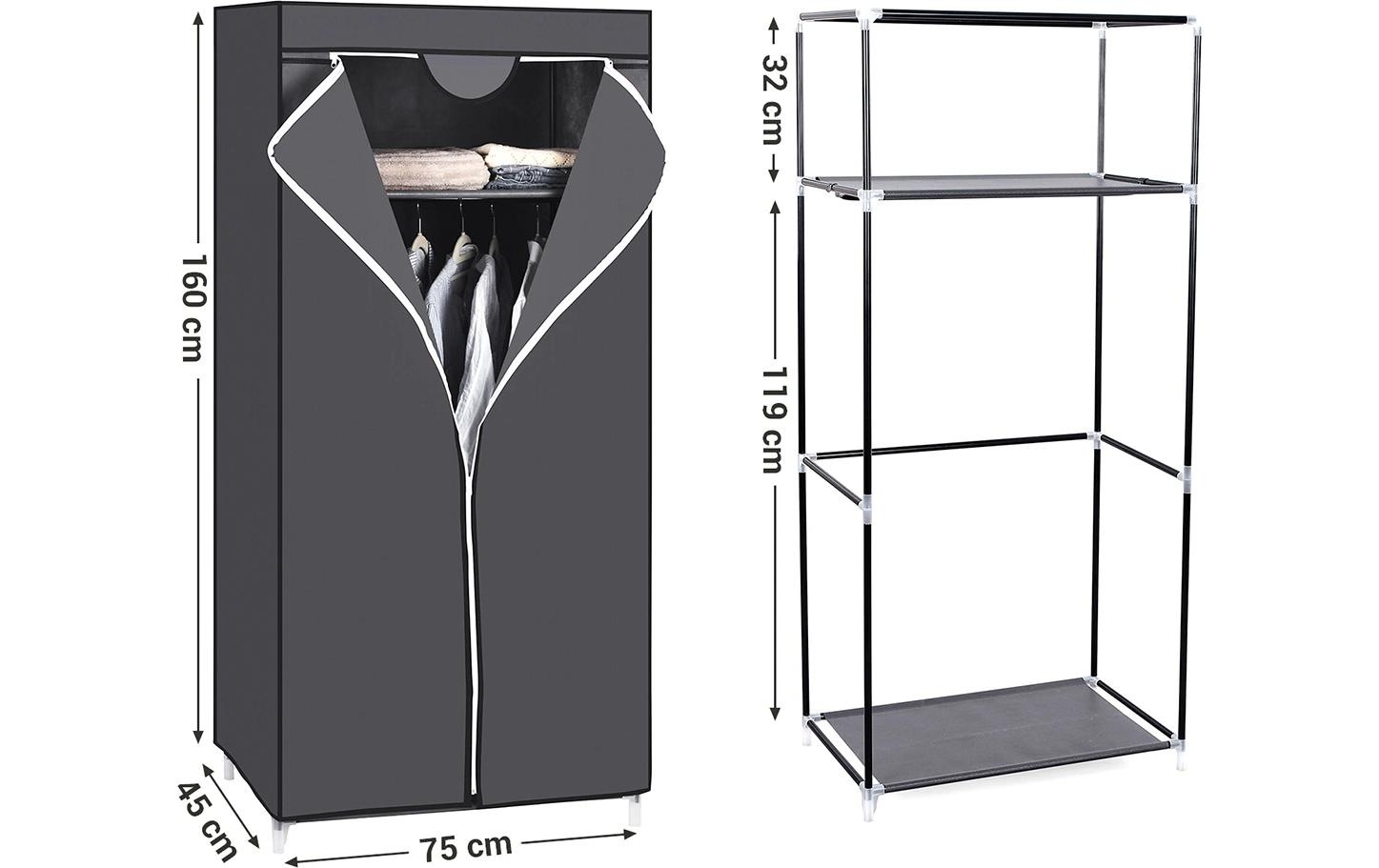 SONGMICS Stoffschrank »mit Reissverschluss Grey« Mobiler Stoffschrank mit Kleiderstange und Ablagen