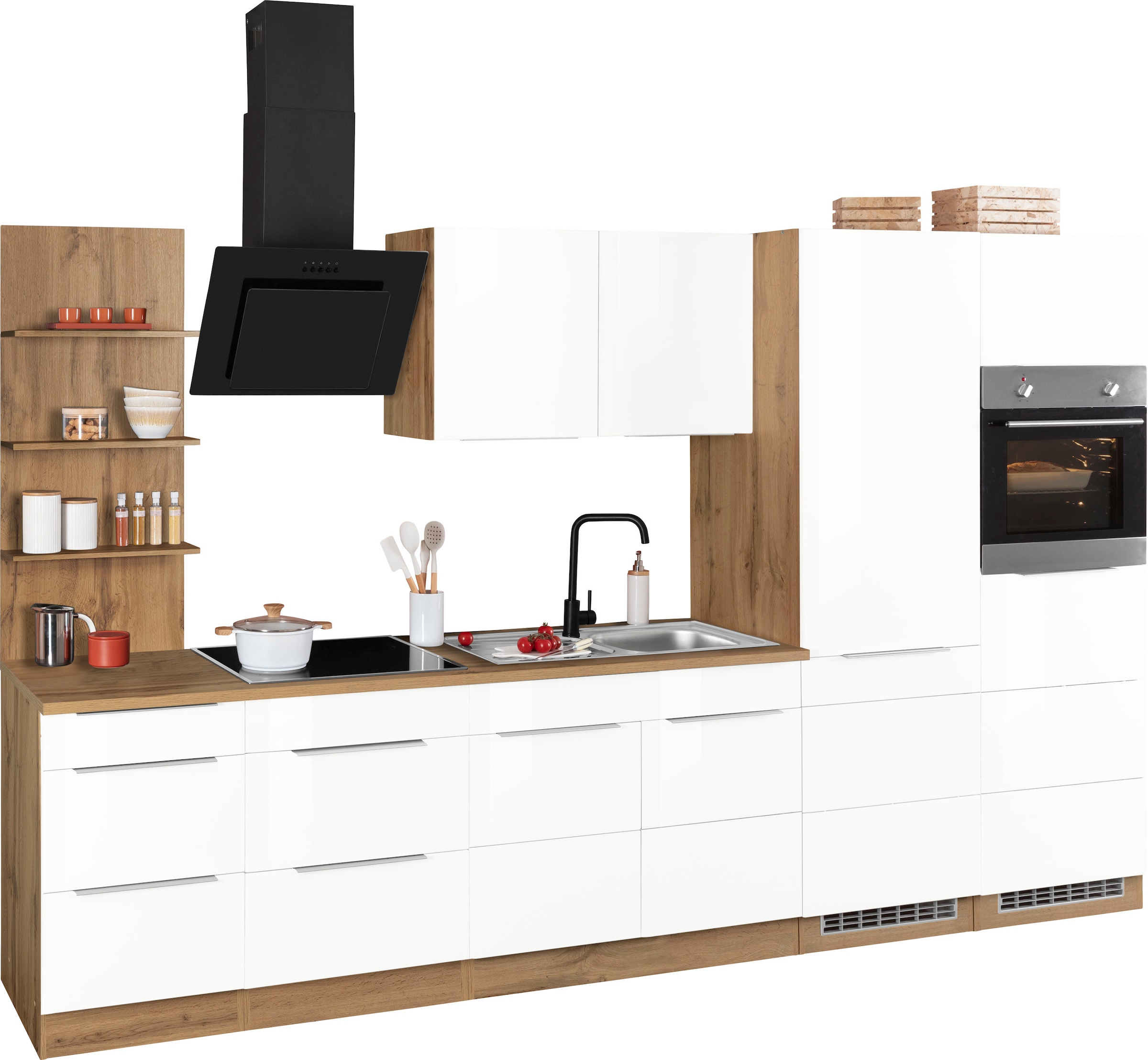 KOCHSTATION Küchenzeile »KS-Brindisi Breite 330 cm«, wahlweise mit E-Geräten und Induktion, mit MDF-Fronten und Regal