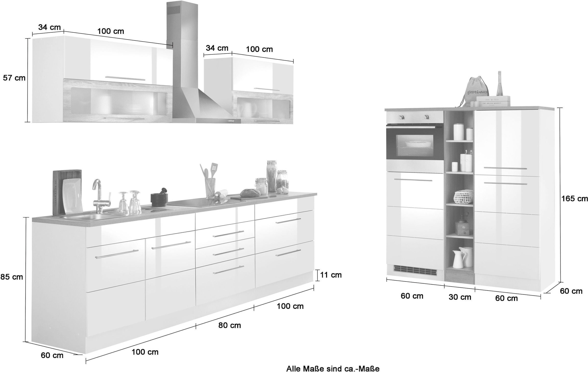 KOCHSTATION Küchenzeile »KS-Wien«, Breite 430 cm, wahlweise mit E-Geräten und Induktion